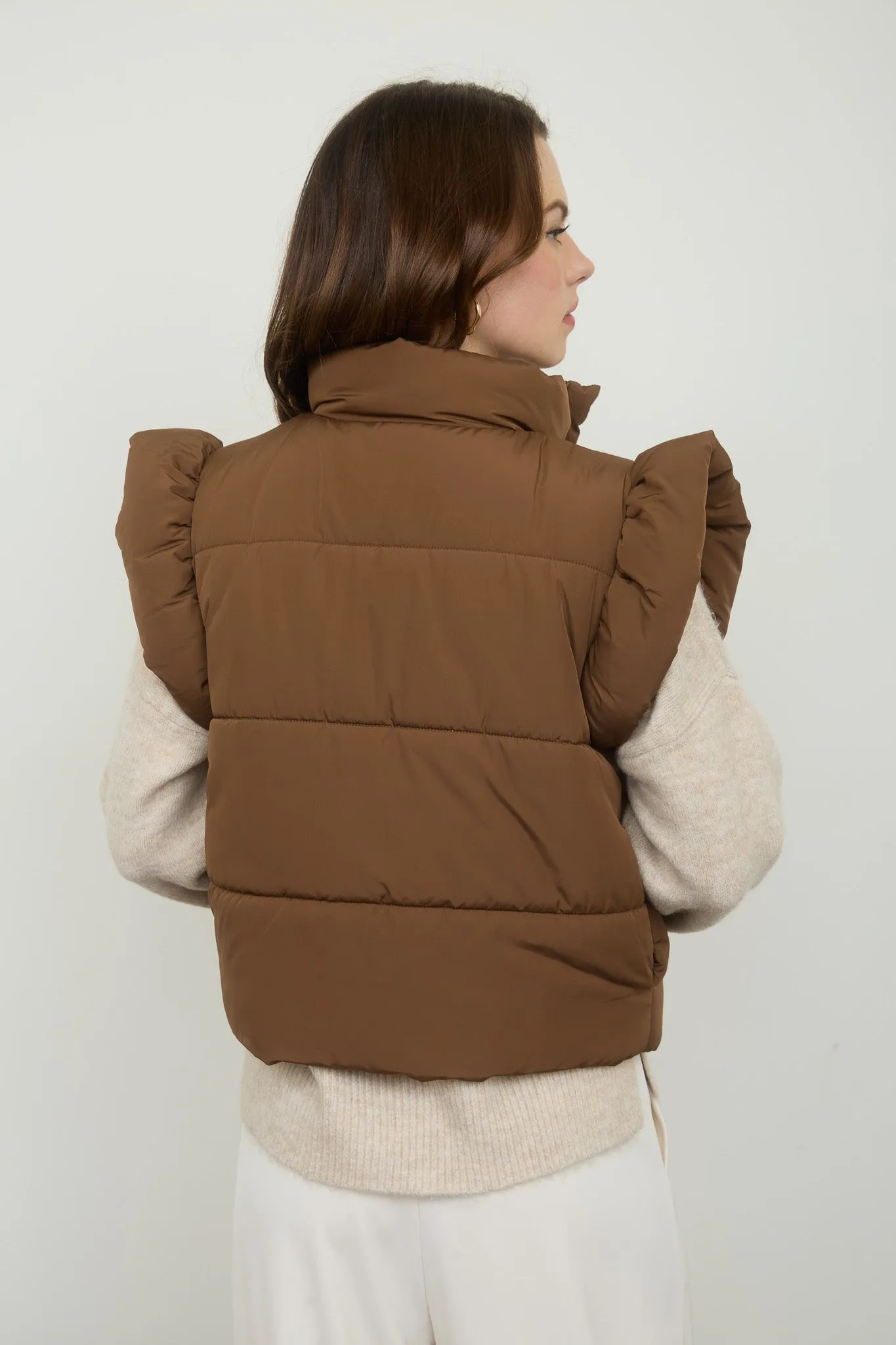 FLUTTER SLEEVE BOW DETAIL ZIP-UP PUFFER VEST sold by Blu Pepper product image thumbnail 2
