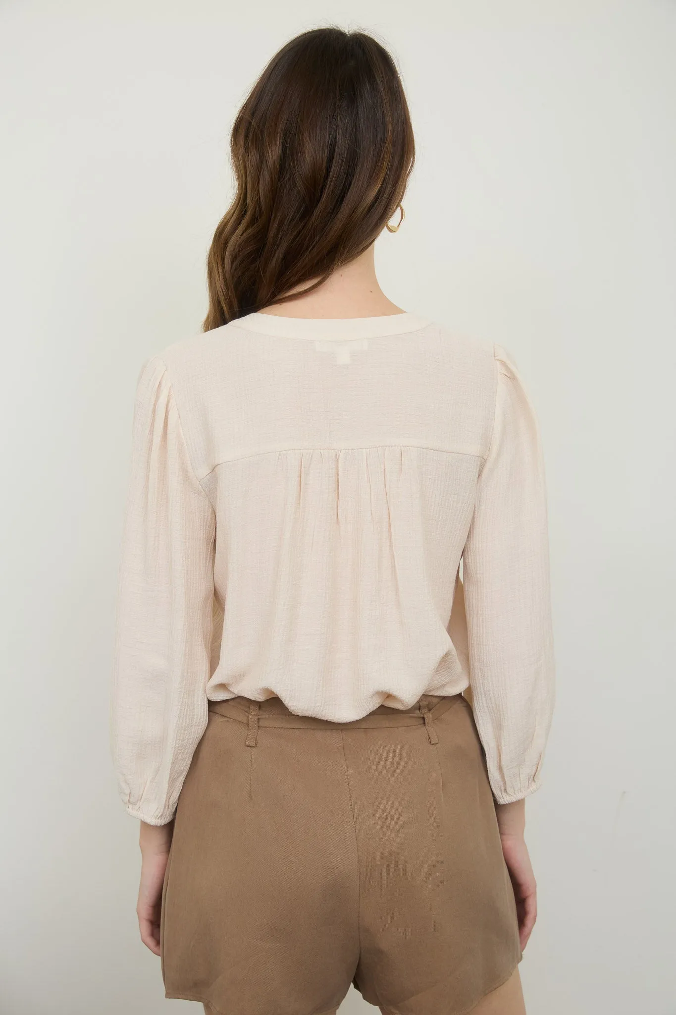 FRONT TIE PLEATED FRONT 3/4 SLEEVE TOP sold by Blu Pepper product image thumbnail 2