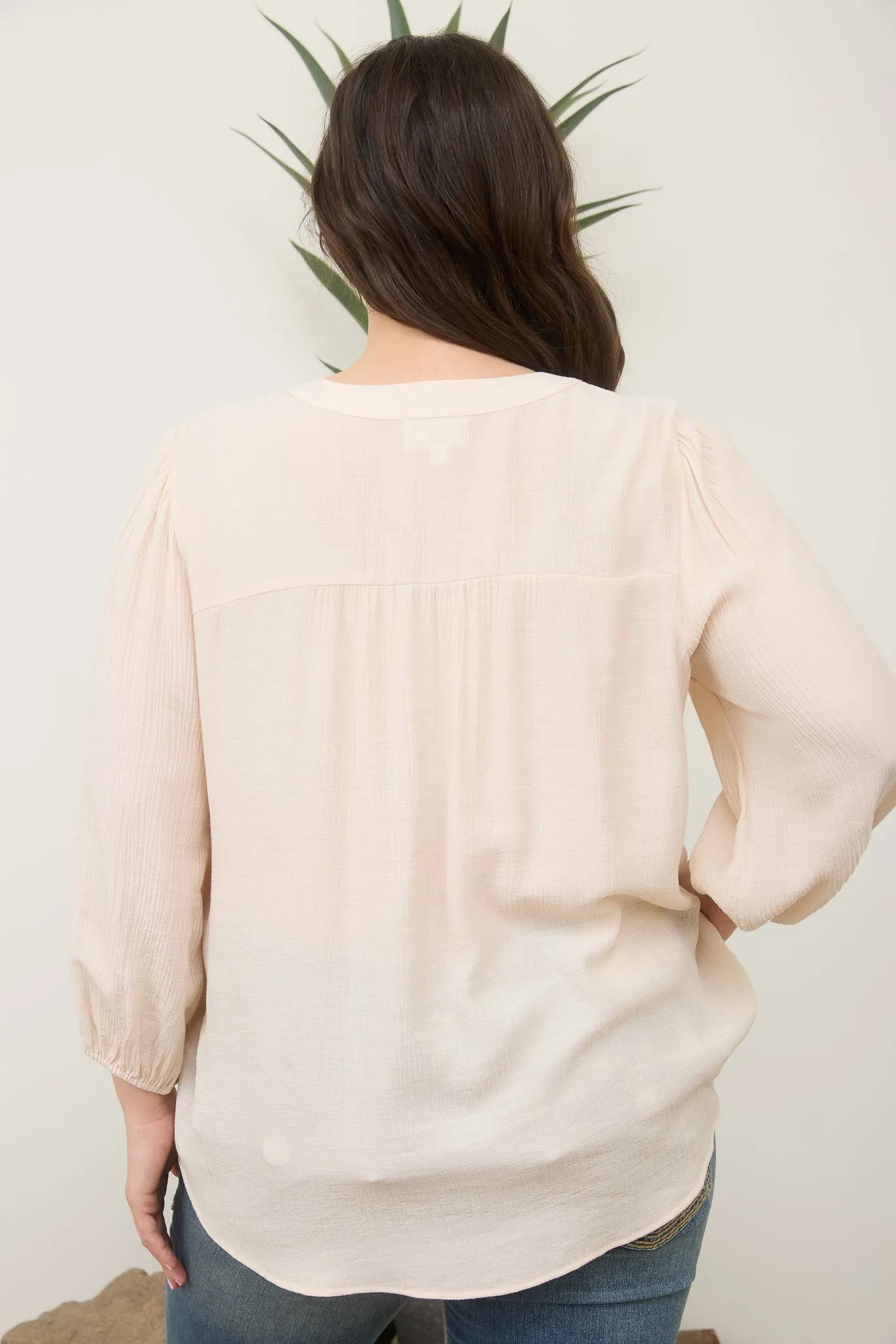 PLUS FRONT TIE PLEATED FRONT 3/4 SLEEVE TOP sold by Blu Pepper product image thumbnail 2