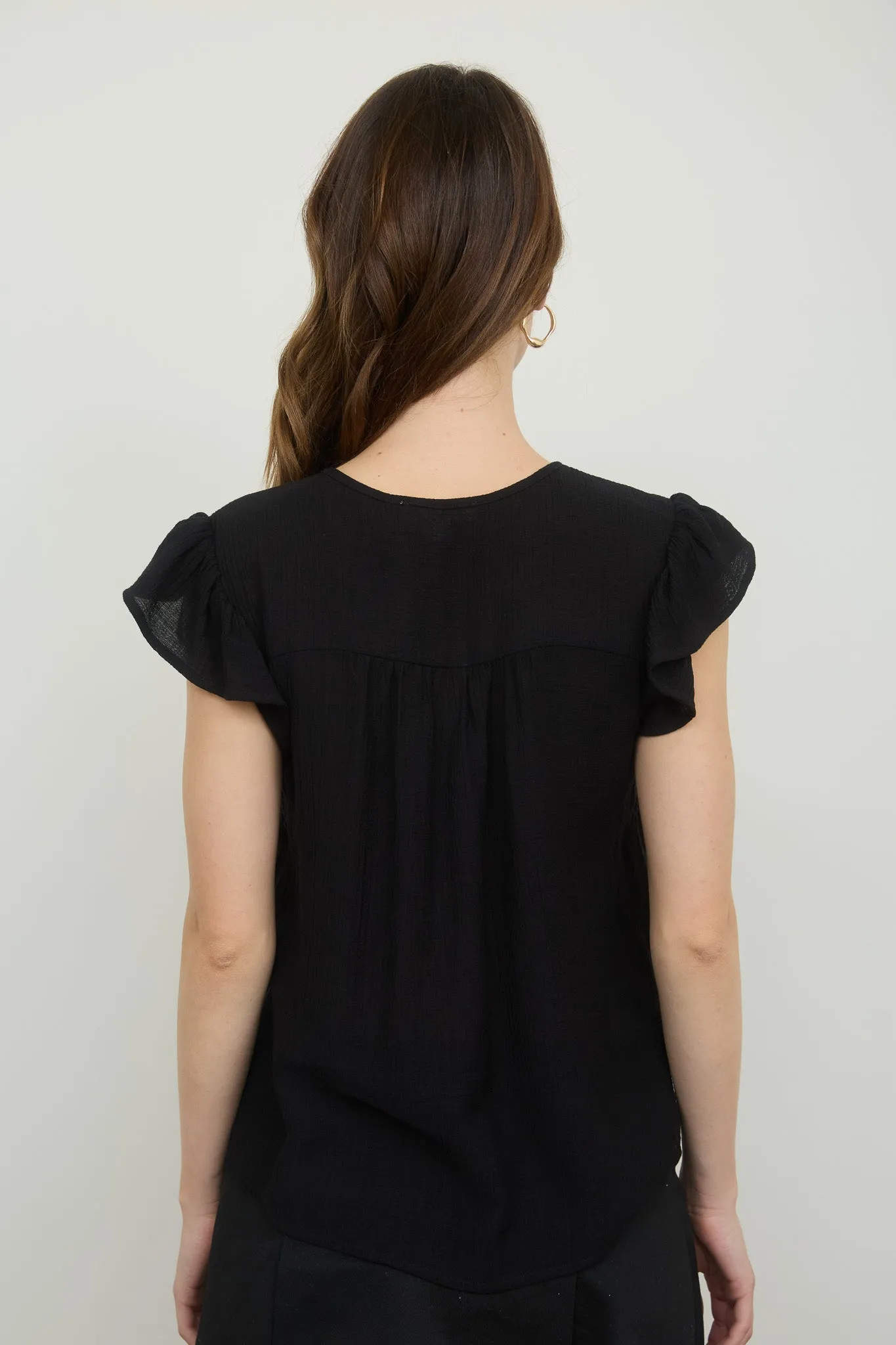 KEYHOLE NECK WITH TIE LACE TRIM SHORT SLEEVE TOP sold by Blu Pepper product image thumbnail 2