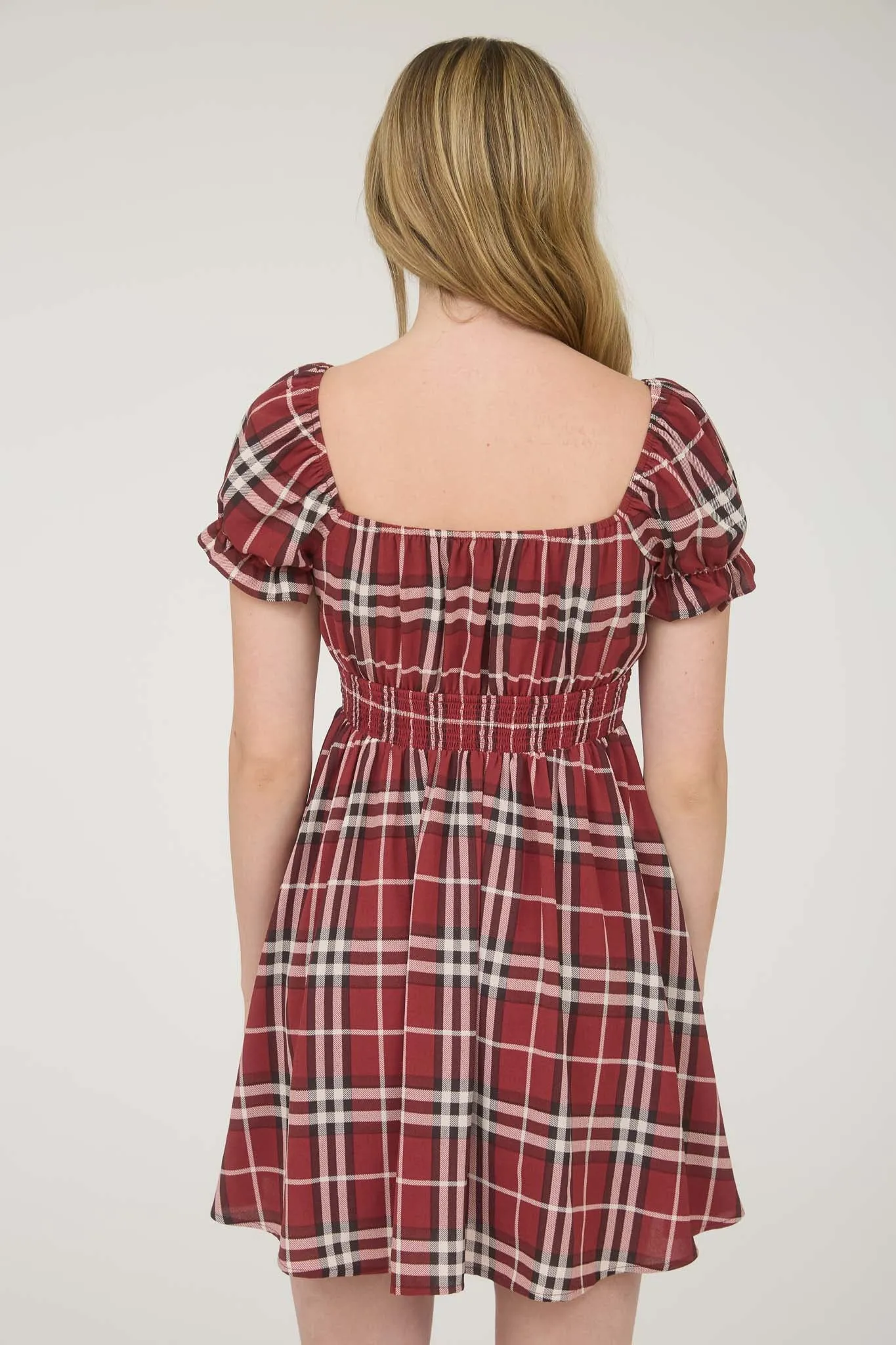 PLAID SHORT PUFF SLEEVE MINI DRESS sold by Blu Pepper product image thumbnail 2