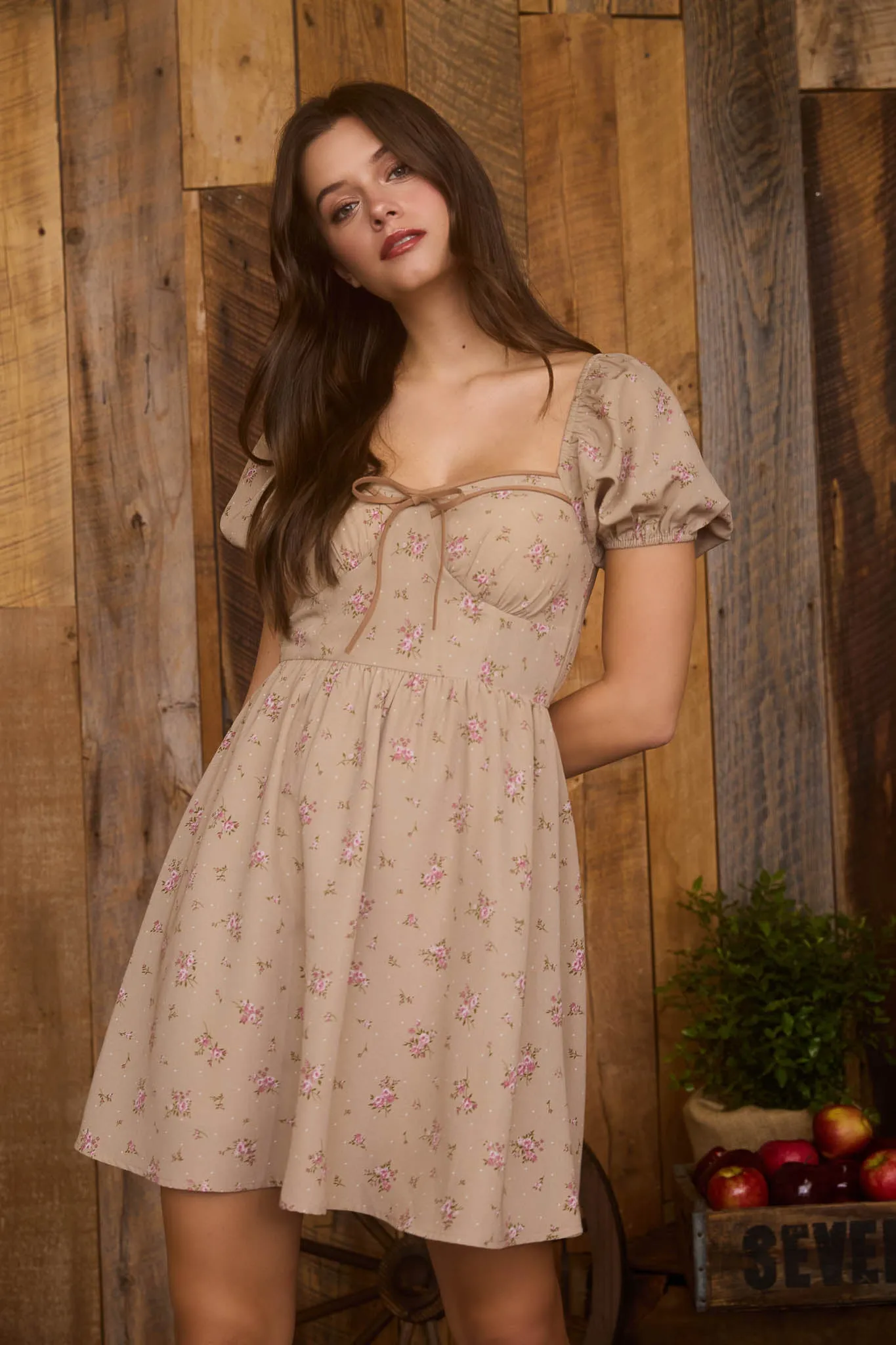 FLORAL SWEETHEART FRONT TIE MINI DRESS sold by Blu Pepper product image thumbnail 4