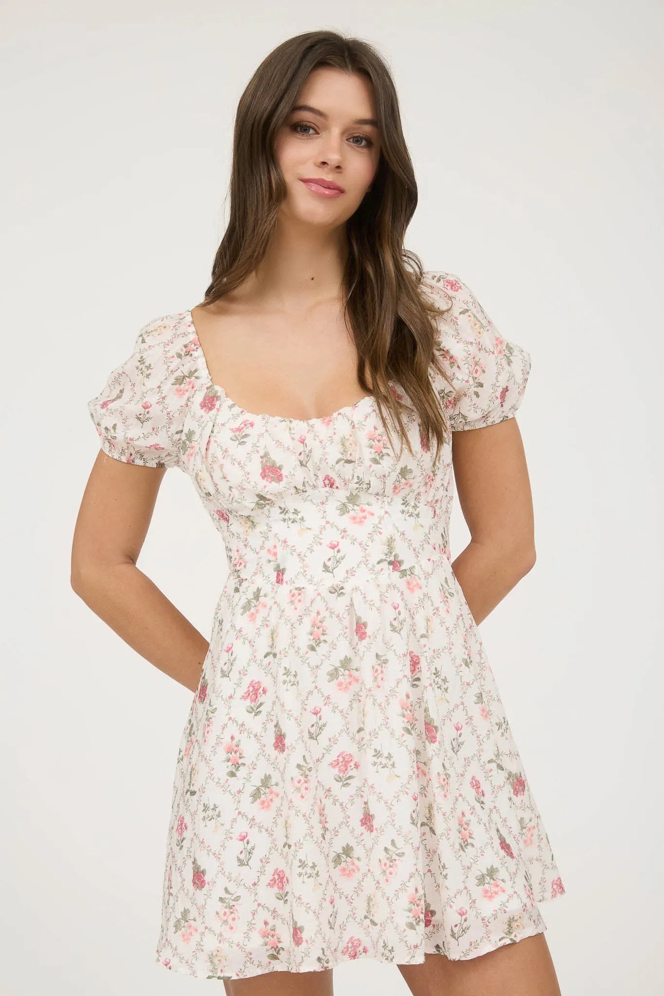 FLORAL CORSET DETAIL BACK TIE MINI DRESS sold by Blu Pepper product image thumbnail 5