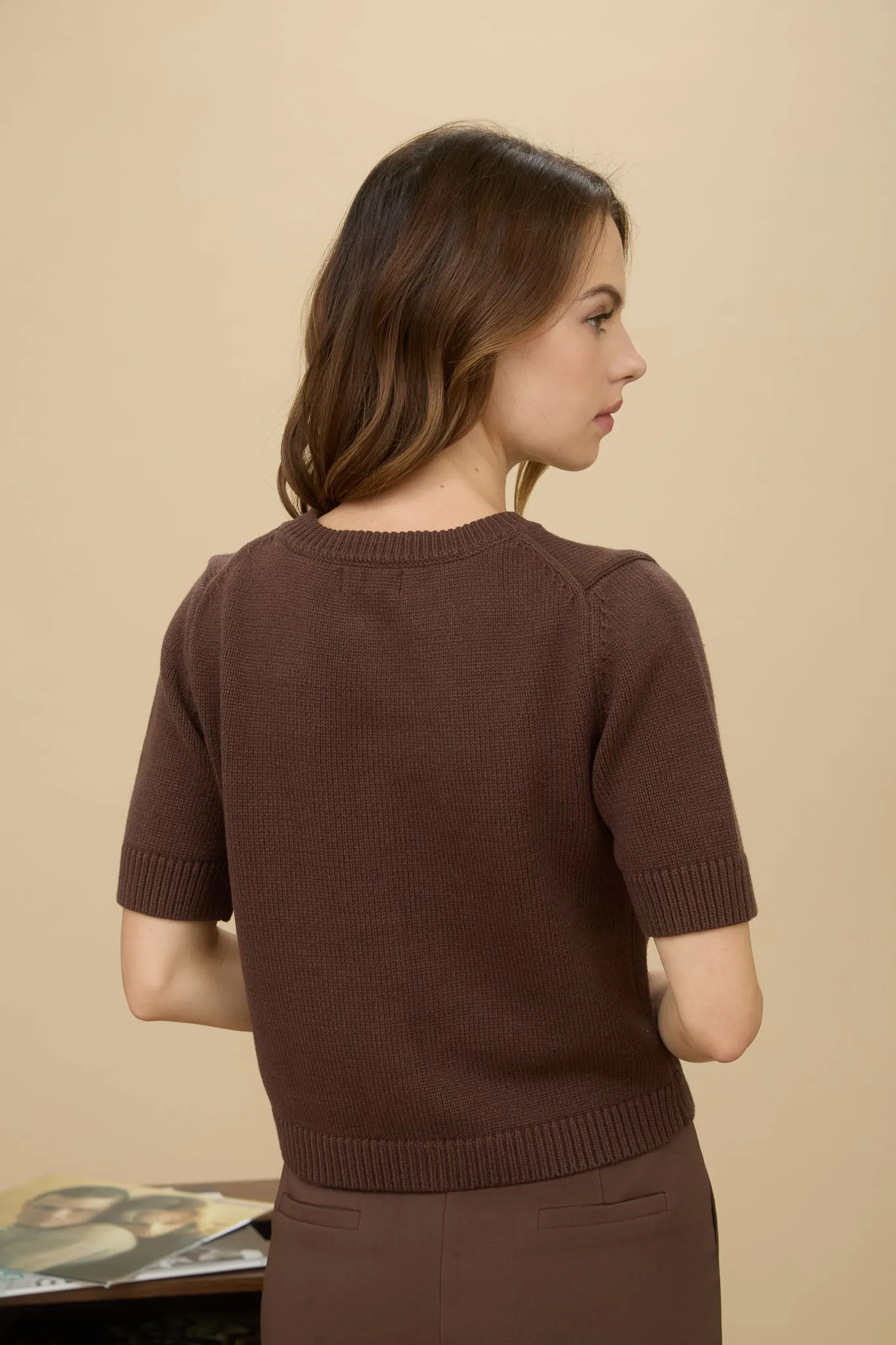 SHORT SLEEVE BUTTON DOWN KNIT CARDIGAN SWEATER sold by Blu Pepper product image thumbnail 2