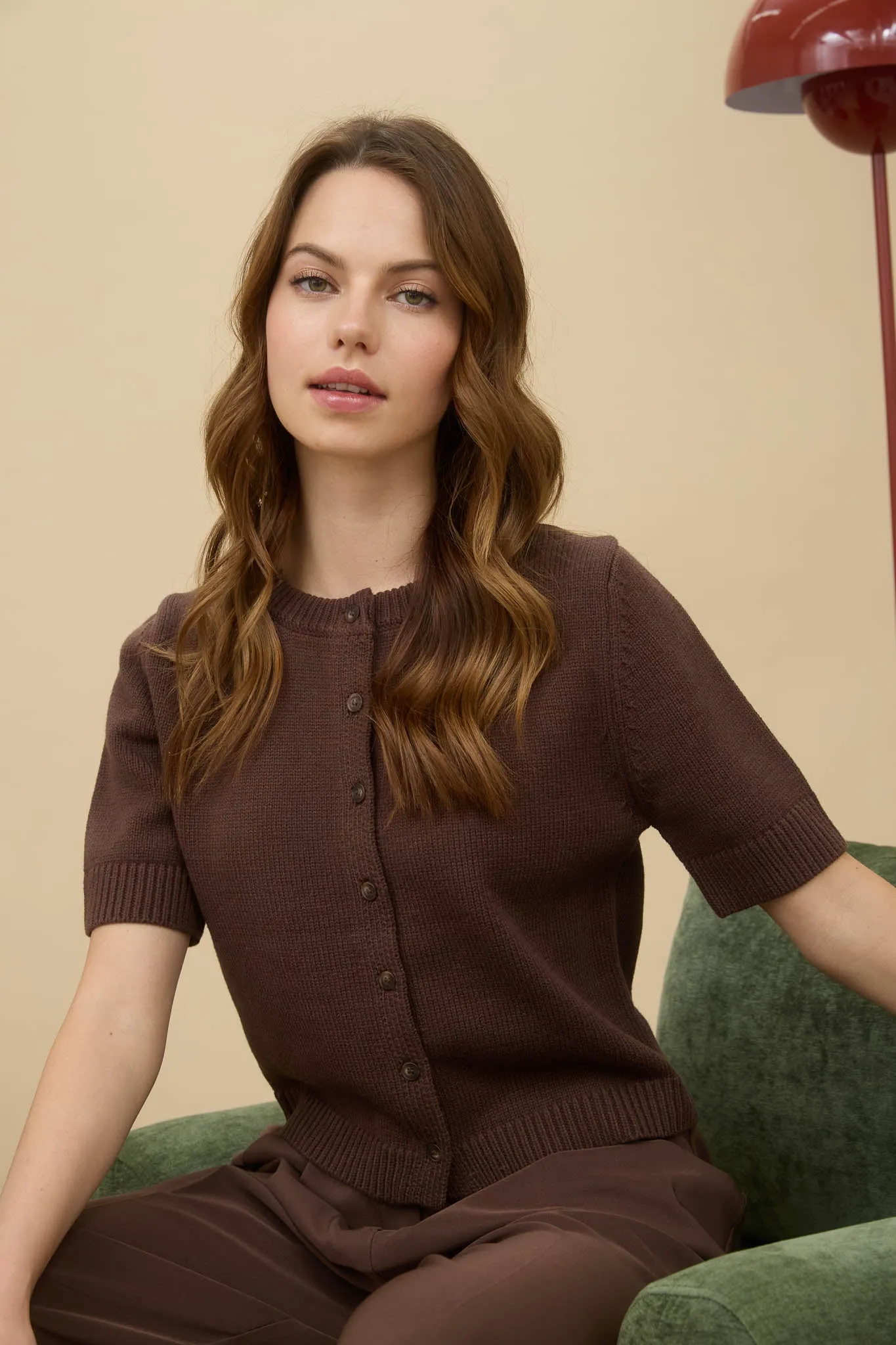 SHORT SLEEVE BUTTON DOWN KNIT CARDIGAN SWEATER sold by Blu Pepper product image thumbnail 4