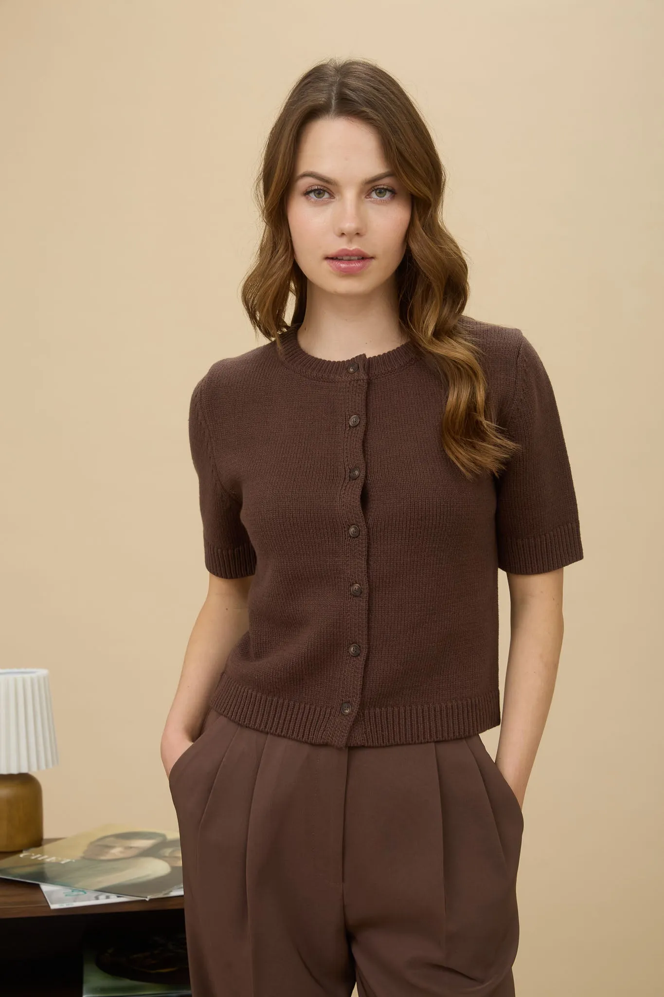 SHORT SLEEVE BUTTON DOWN KNIT CARDIGAN SWEATER sold by Blu Pepper product image thumbnail 5