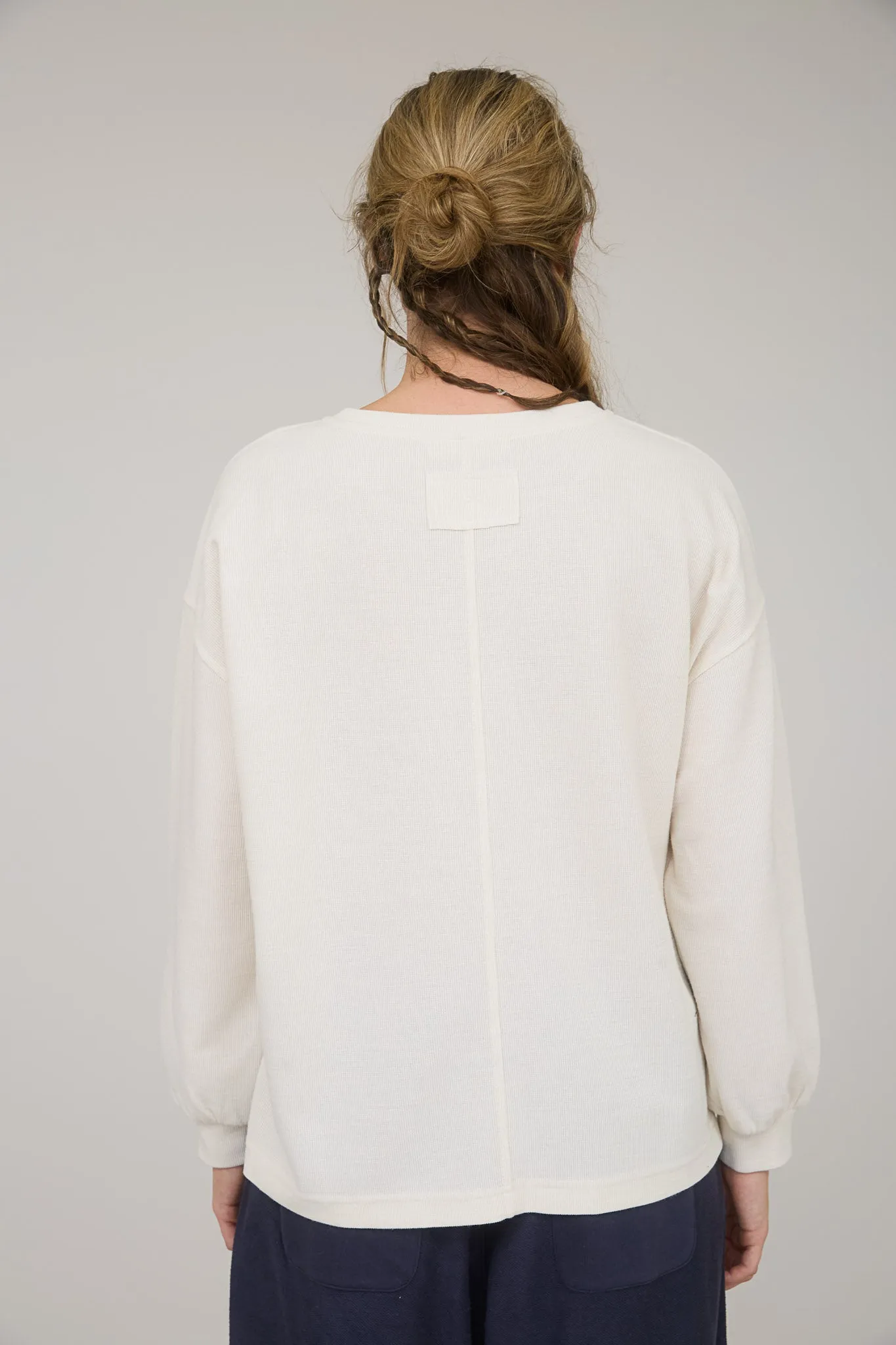 ROUND NECK DROP SHOULDER RAW EDGE MARLED KNIT TOP sold by Blu Pepper product image thumbnail 2