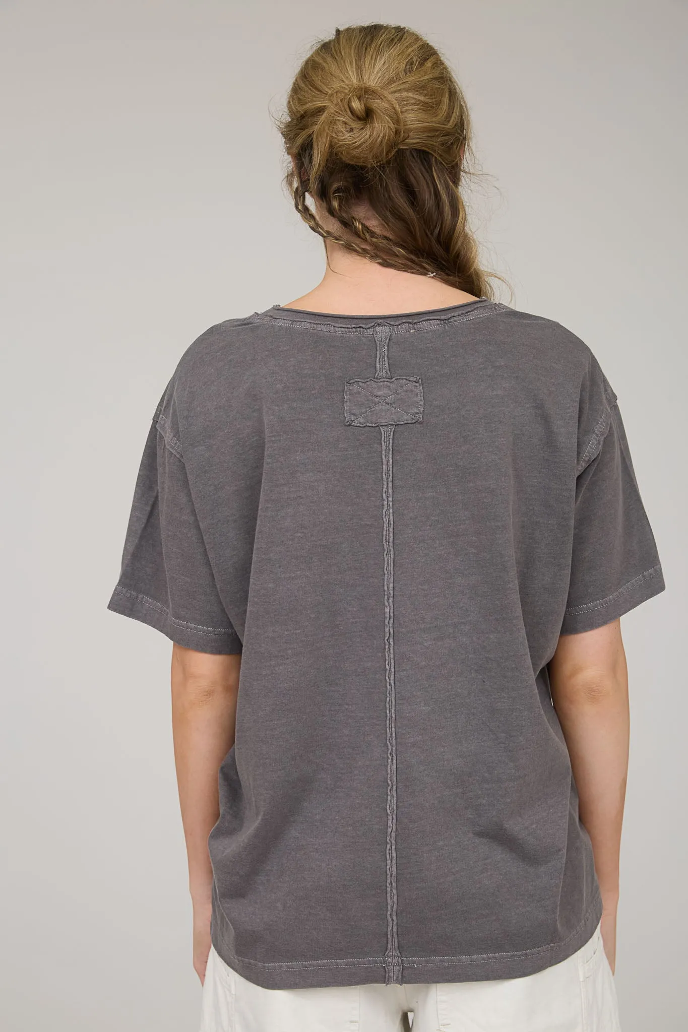 WASHED RAW EDGE V NECK SHORT SLEEVE KNIT TOP sold by Blu Pepper product image thumbnail 2