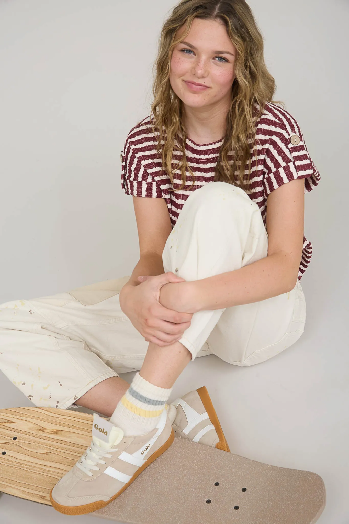 STRIPE TEXTURED KNIT SHORT TAB SLEEVE KNIT TOP sold by Blu Pepper product image thumbnail 5