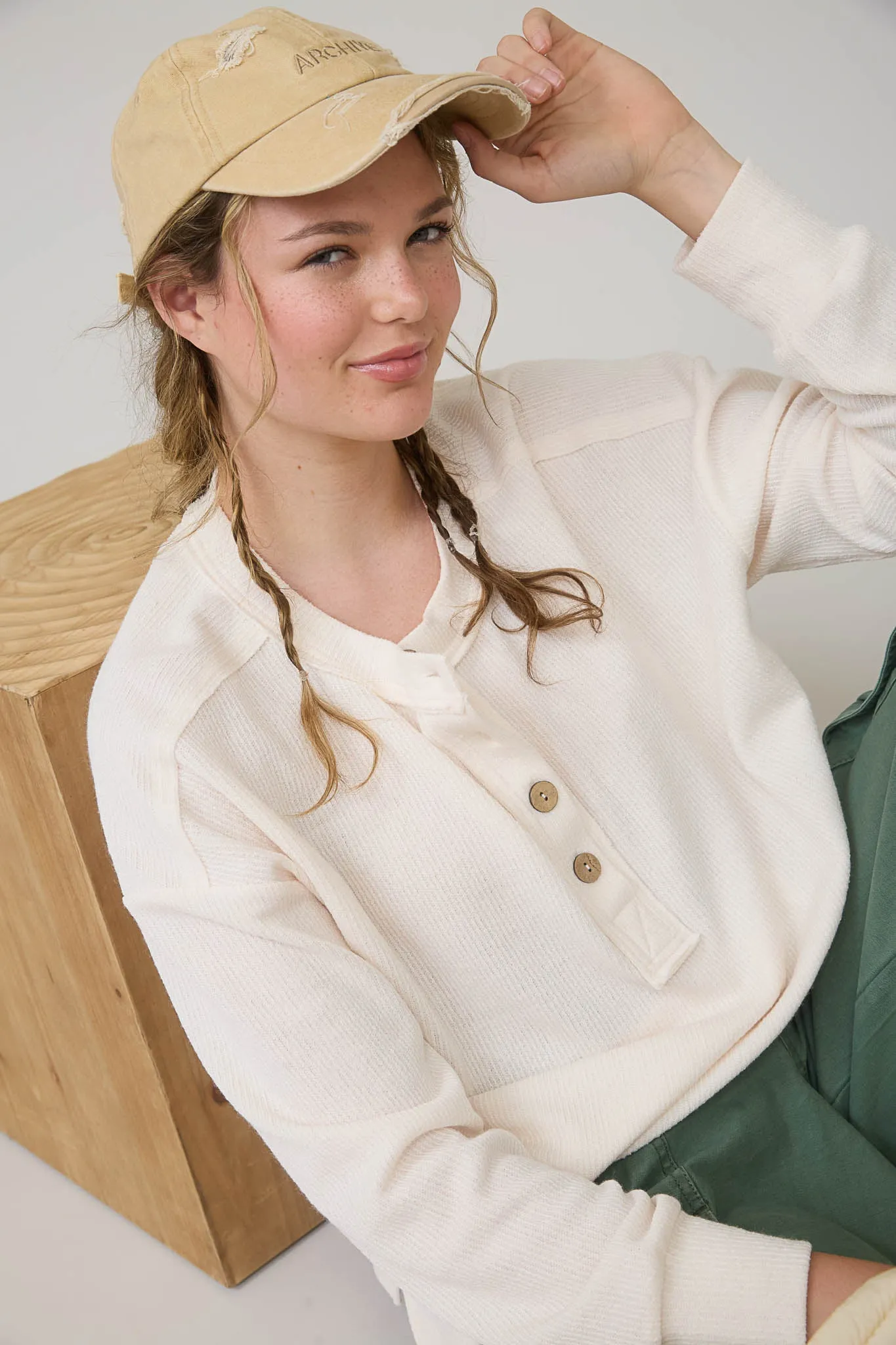 RIBBED HENLEY LONG SLEEVE KNIT TOP sold by Blu Pepper product image thumbnail 4