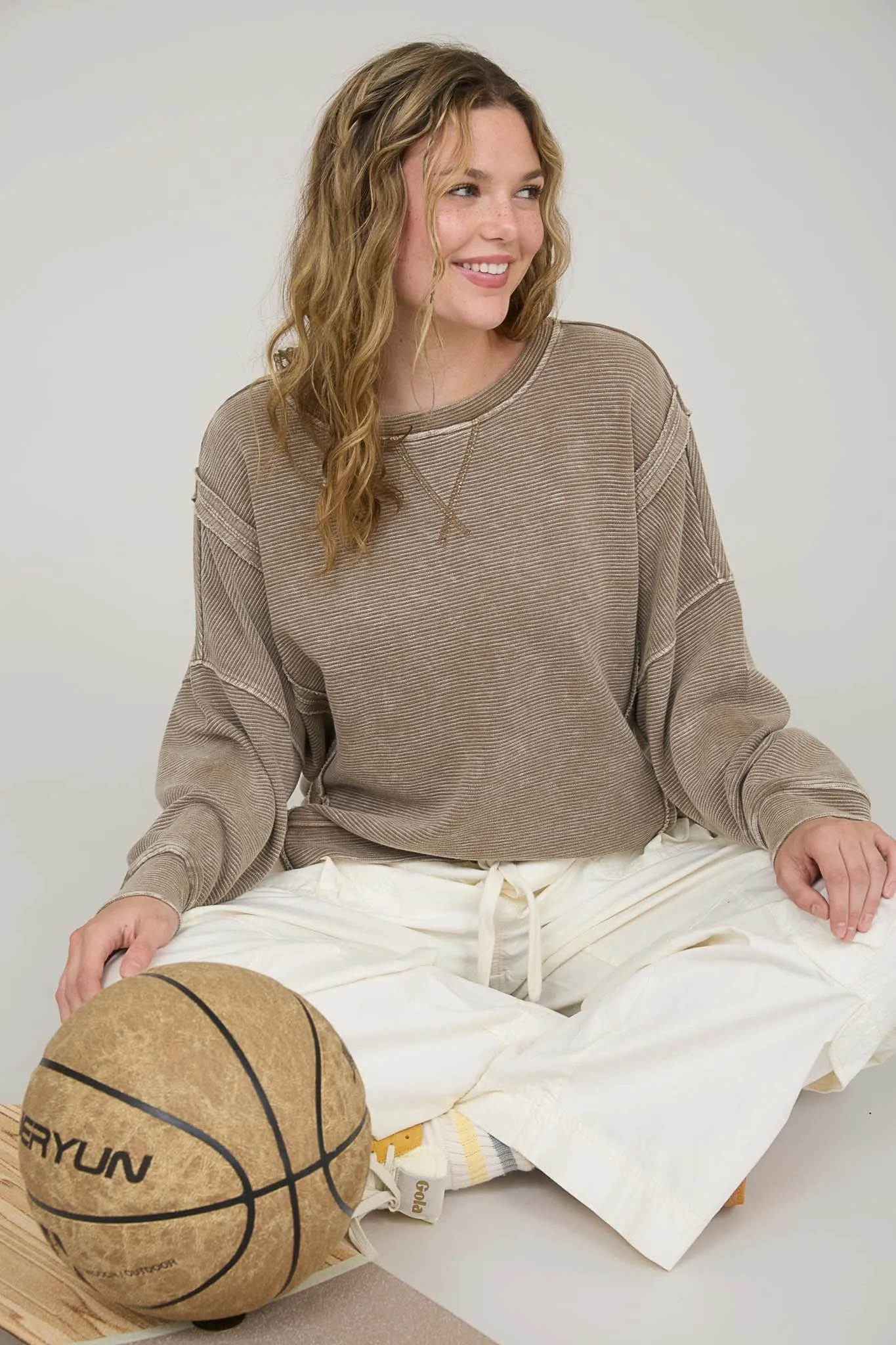 WASHED EXPOSED SEAM SIDE SLIT LONG SLEEVE KNIT TOP sold by Blu Pepper product image thumbnail 5