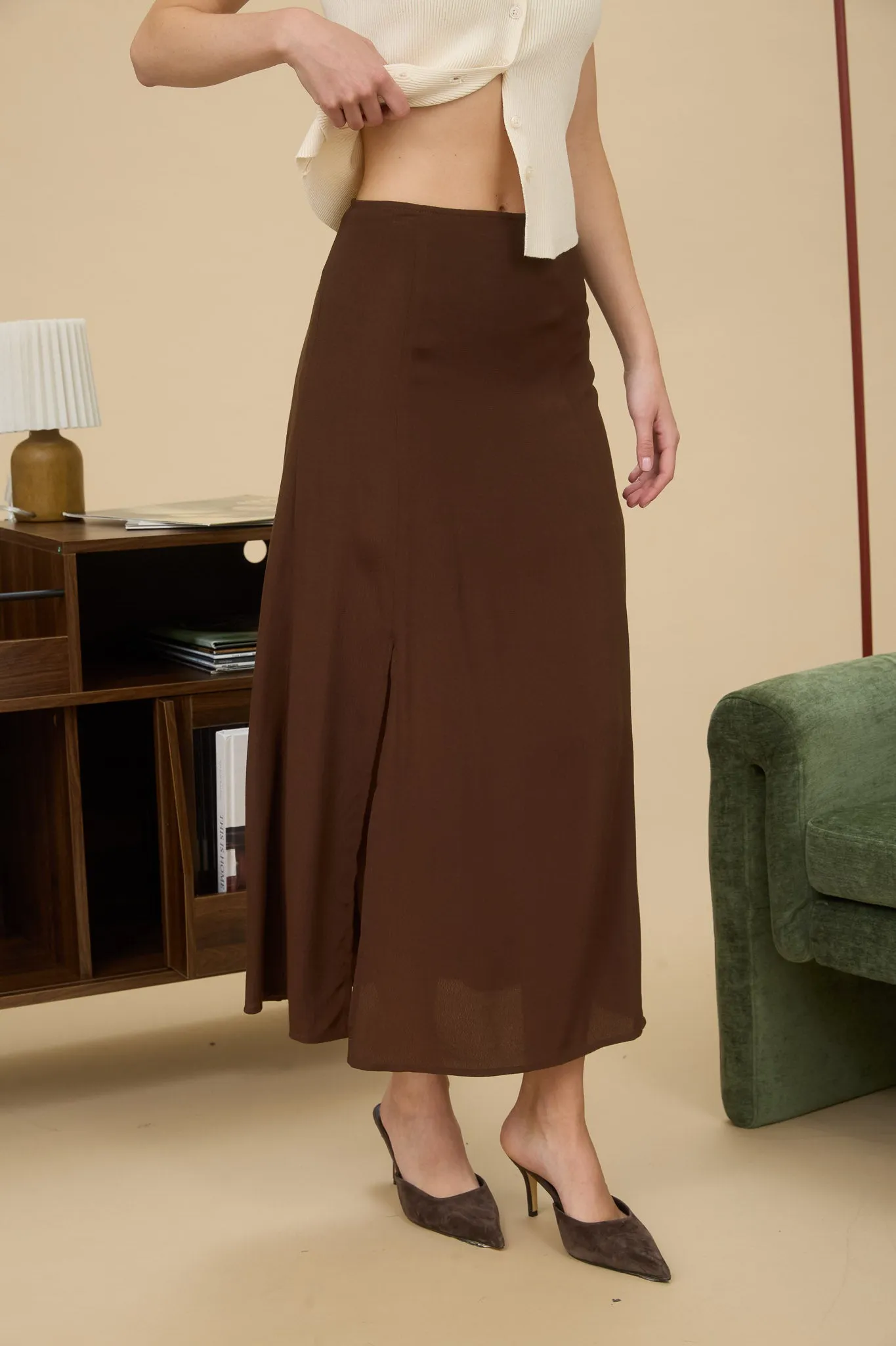 SIDE SLIT LIGHTWEIGHT MIDI SKIRT sold by Blu Pepper product image thumbnail 3