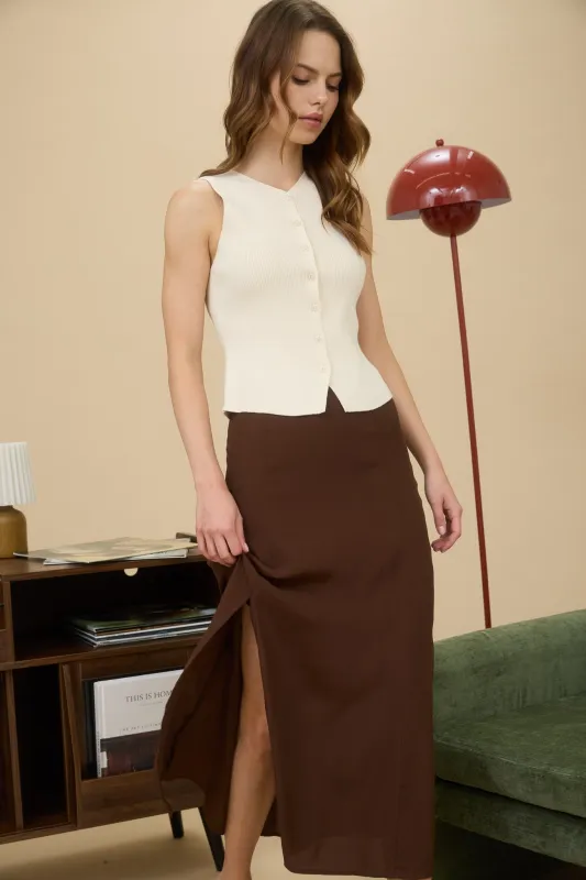 SIDE SLIT LIGHTWEIGHT MIDI SKIRT (PRE-ORDER) sold by Blu Pepper