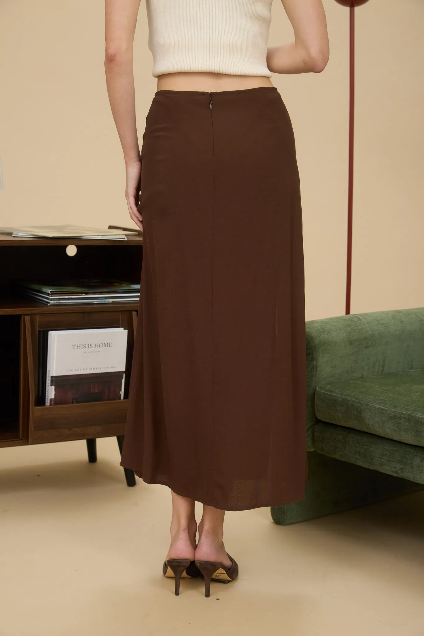 SIDE SLIT LIGHTWEIGHT MIDI SKIRT sold by Blu Pepper product image thumbnail 2