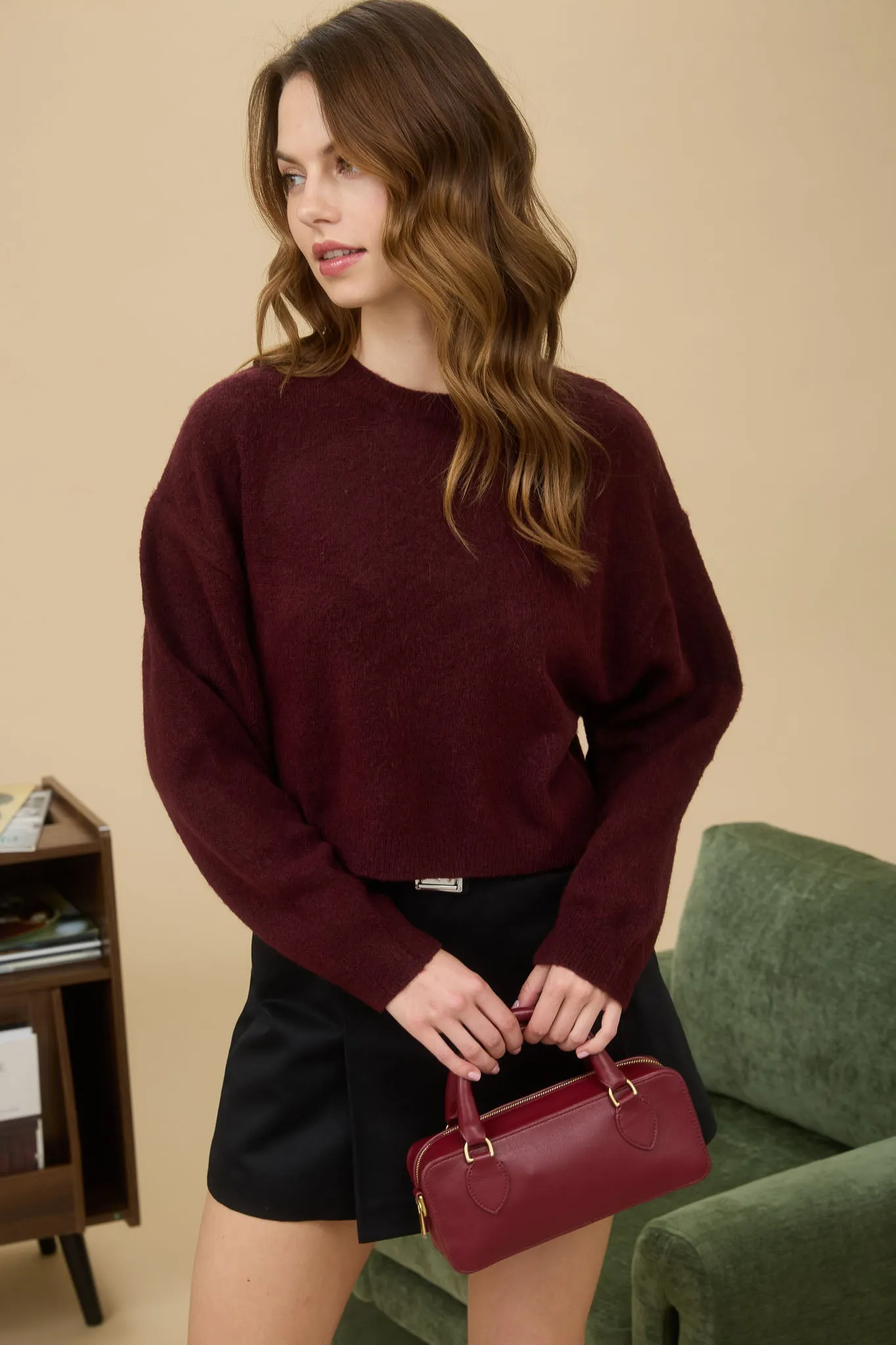 CREW NECK LONG SLEEVE CROPPED PULLOVER SWEATER sold by Blu Pepper product image thumbnail 4