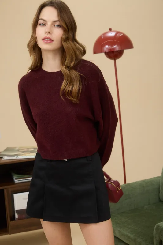 CREW NECK LONG SLEEVE CROPPED PULLOVER SWEATER sold by Blu Pepper