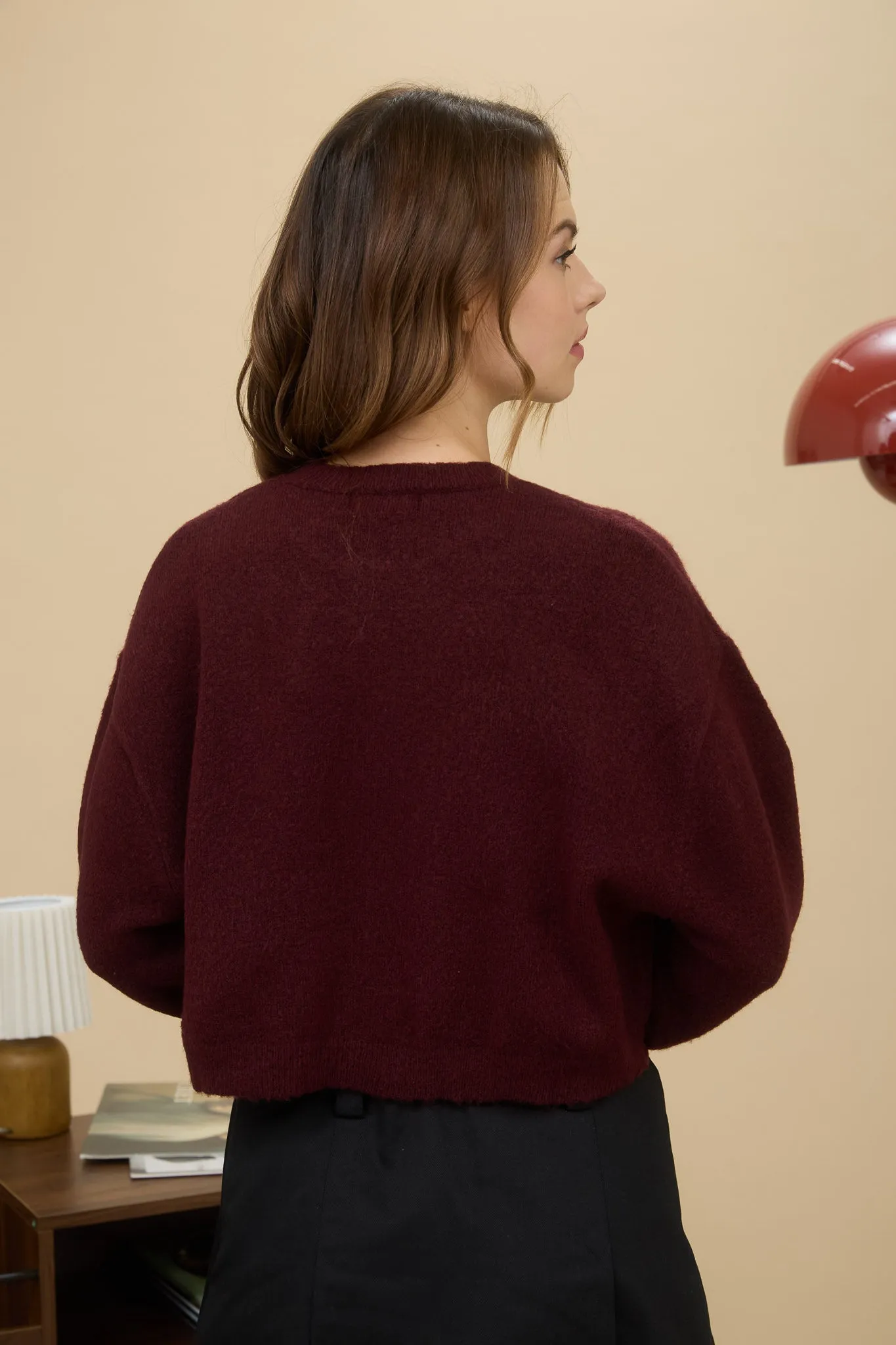 CREW NECK LONG SLEEVE CROPPED PULLOVER SWEATER sold by Blu Pepper product image thumbnail 2