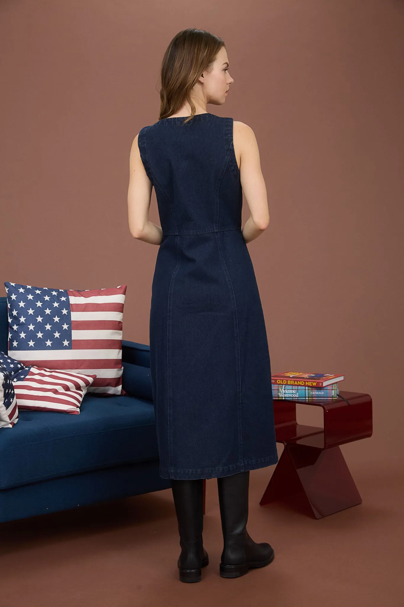 BUTTON DOWN SLEEVELESS DENIM MIDI DRESS sold by Blu Pepper product image thumbnail 2