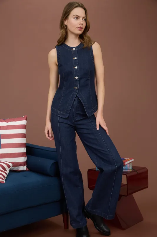 HIGH WAIST FRONT SEAM WIDE LEG JEANS (PRE-ORDER) sold by Blu Pepper