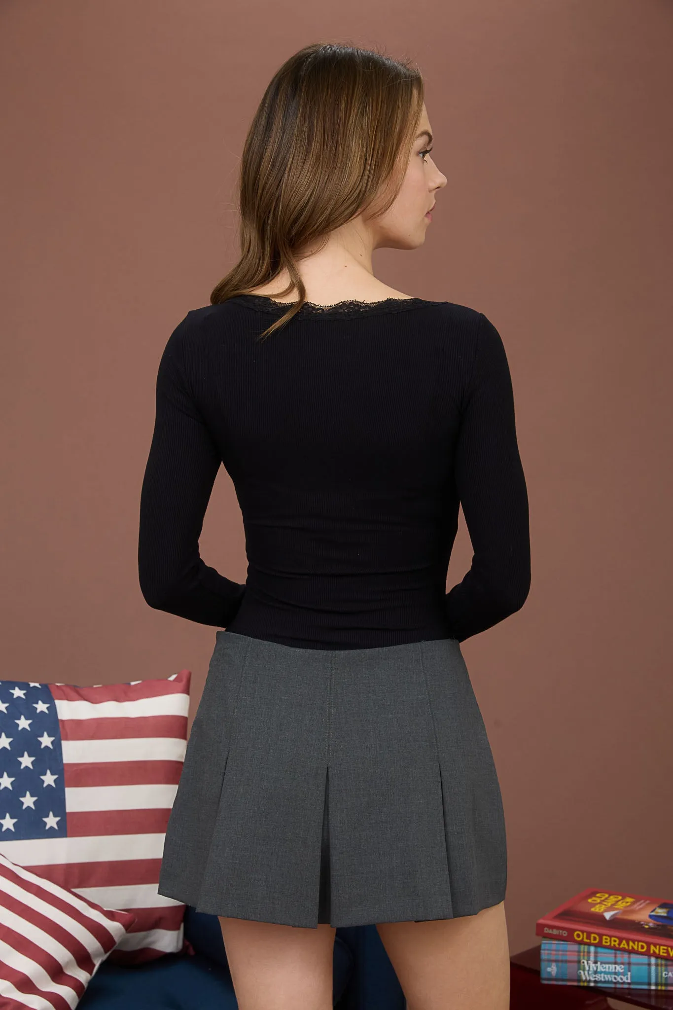 LACE TRIM BUTTON DETAIL LONG SLEEVE KNIT TOP sold by Blu Pepper product image thumbnail 2