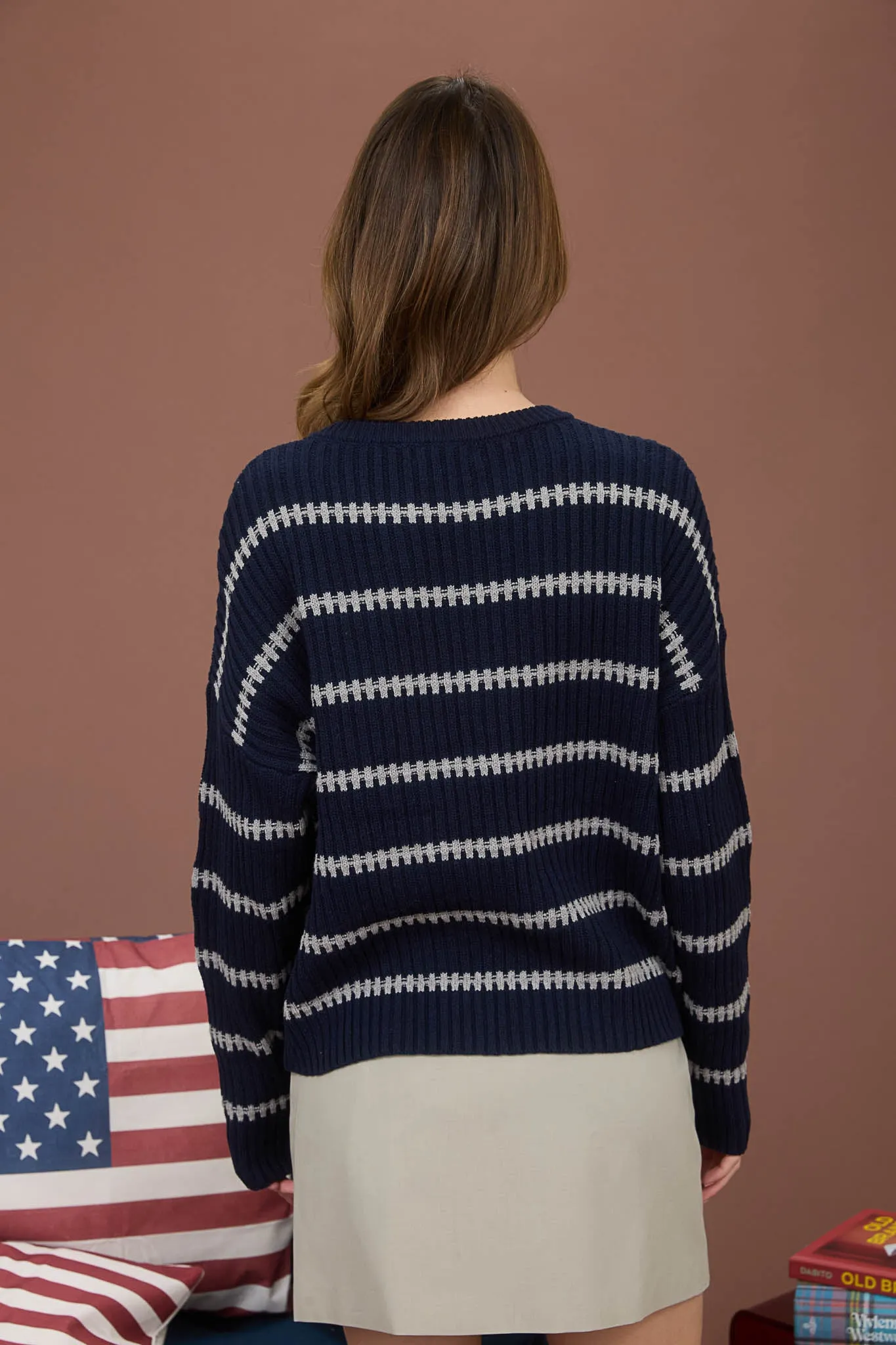 STRIPE CREWNECK LONG SLEEVE RIBBED KNIT SWEATER sold by Blu Pepper product image thumbnail 2