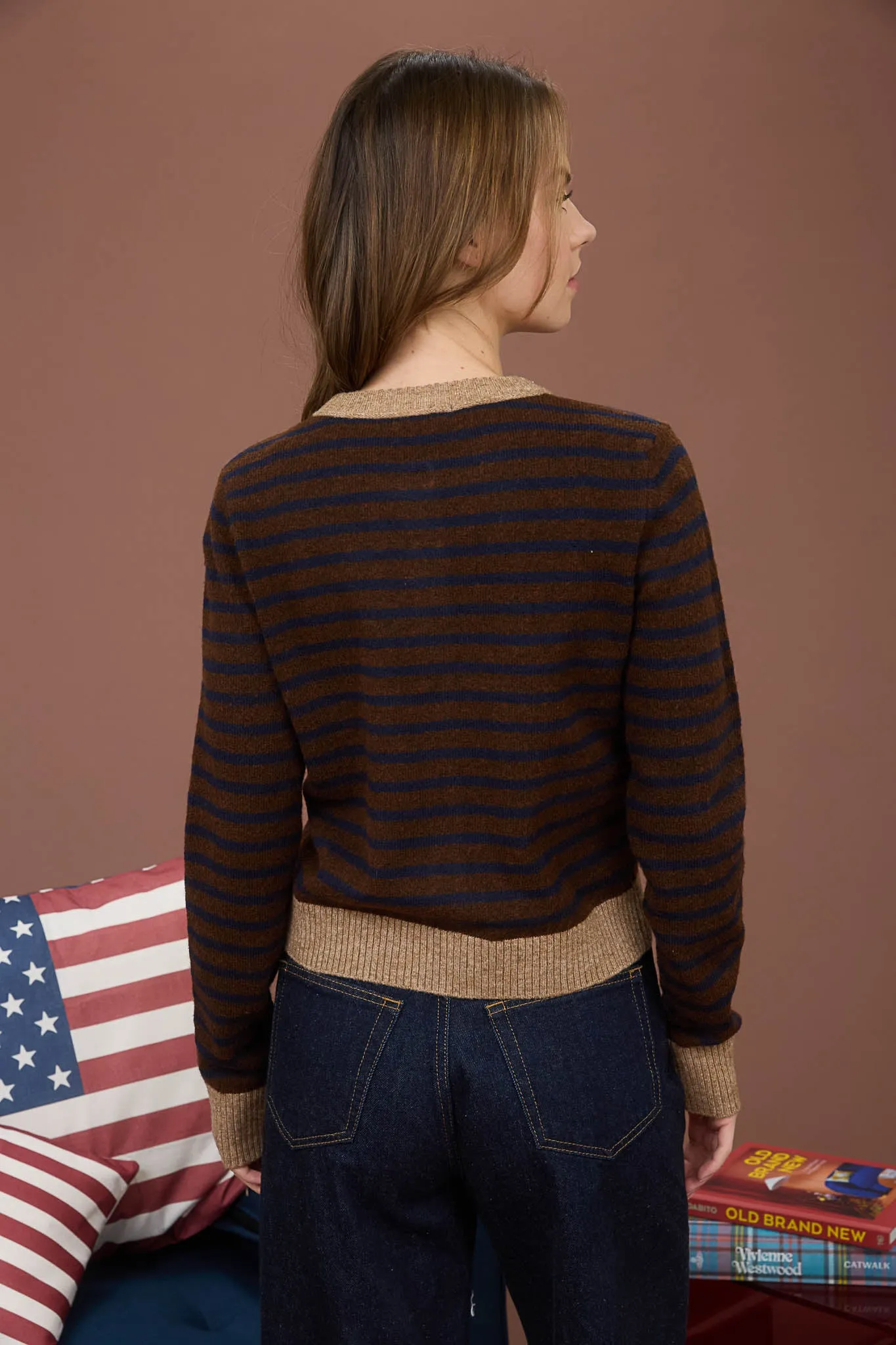 STRIPE COLORBLOCK TRIM BUTTON DOWN KNIT CARDIGAN sold by Blu Pepper product image thumbnail 2