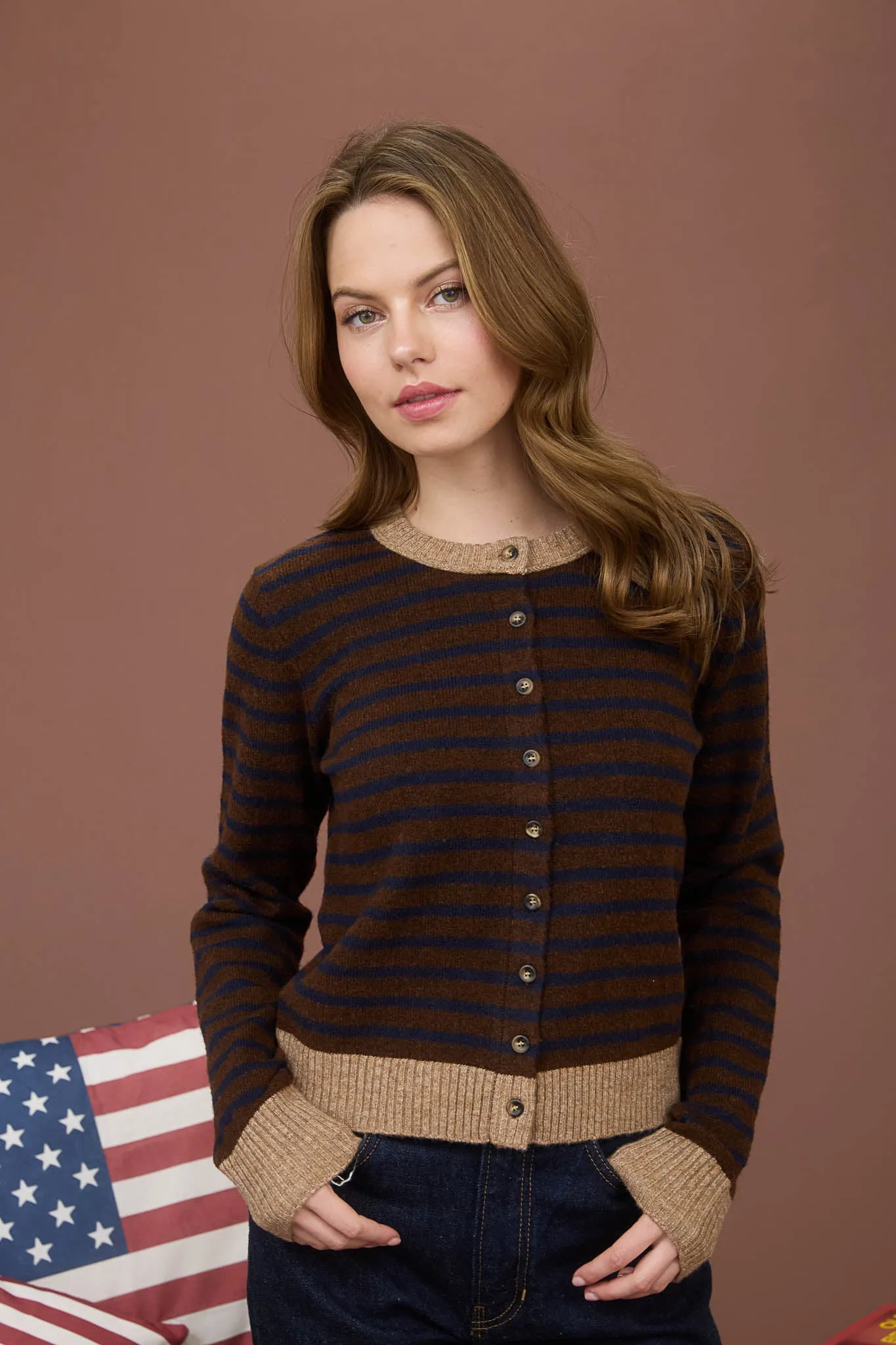 STRIPE COLORBLOCK TRIM BUTTON DOWN KNIT CARDIGAN sold by Blu Pepper product image thumbnail 4