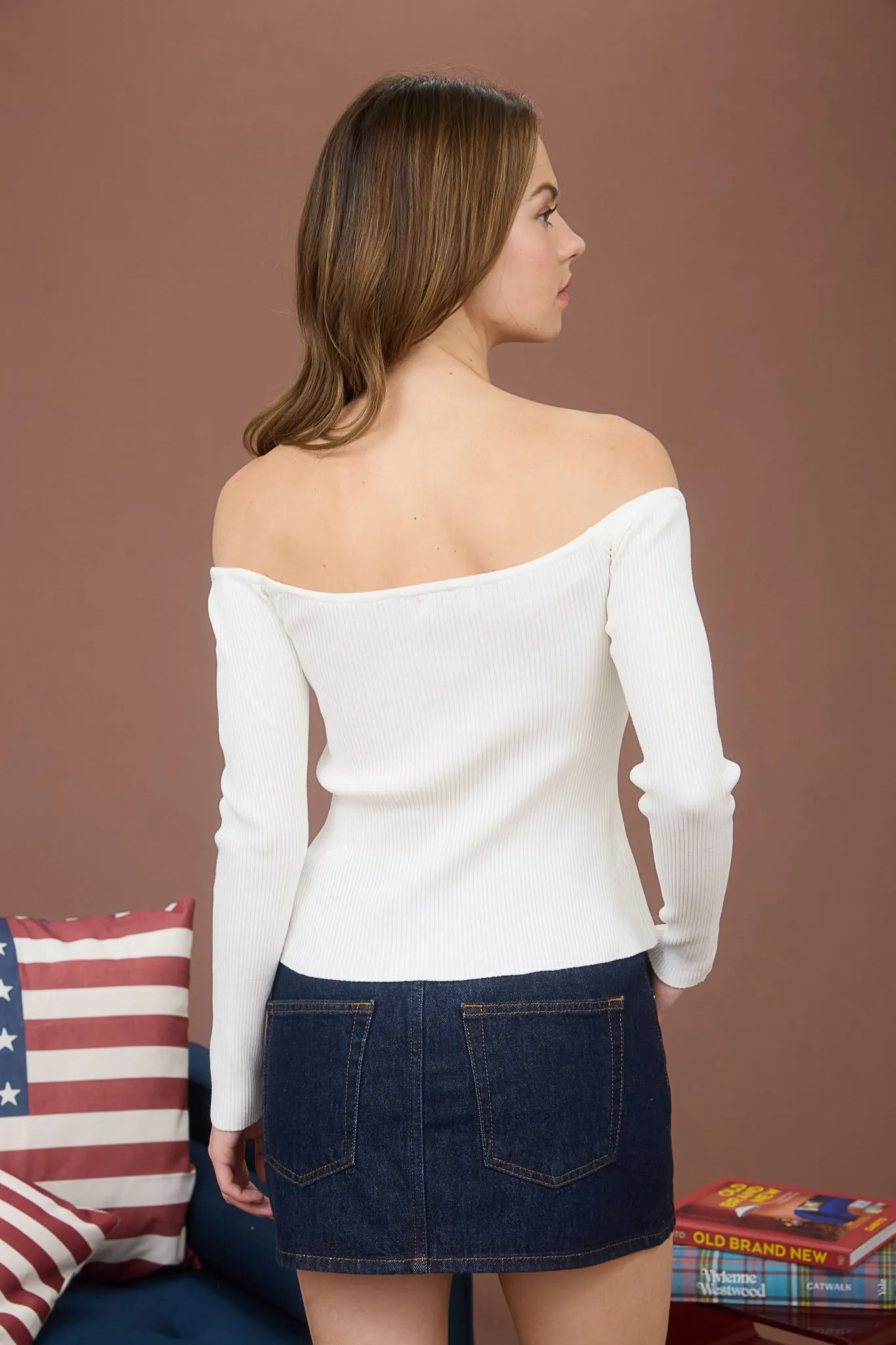 OFF SHOULDER TWIST SPLIT FRONT KNIT SWEATER sold by Blu Pepper product image thumbnail 2