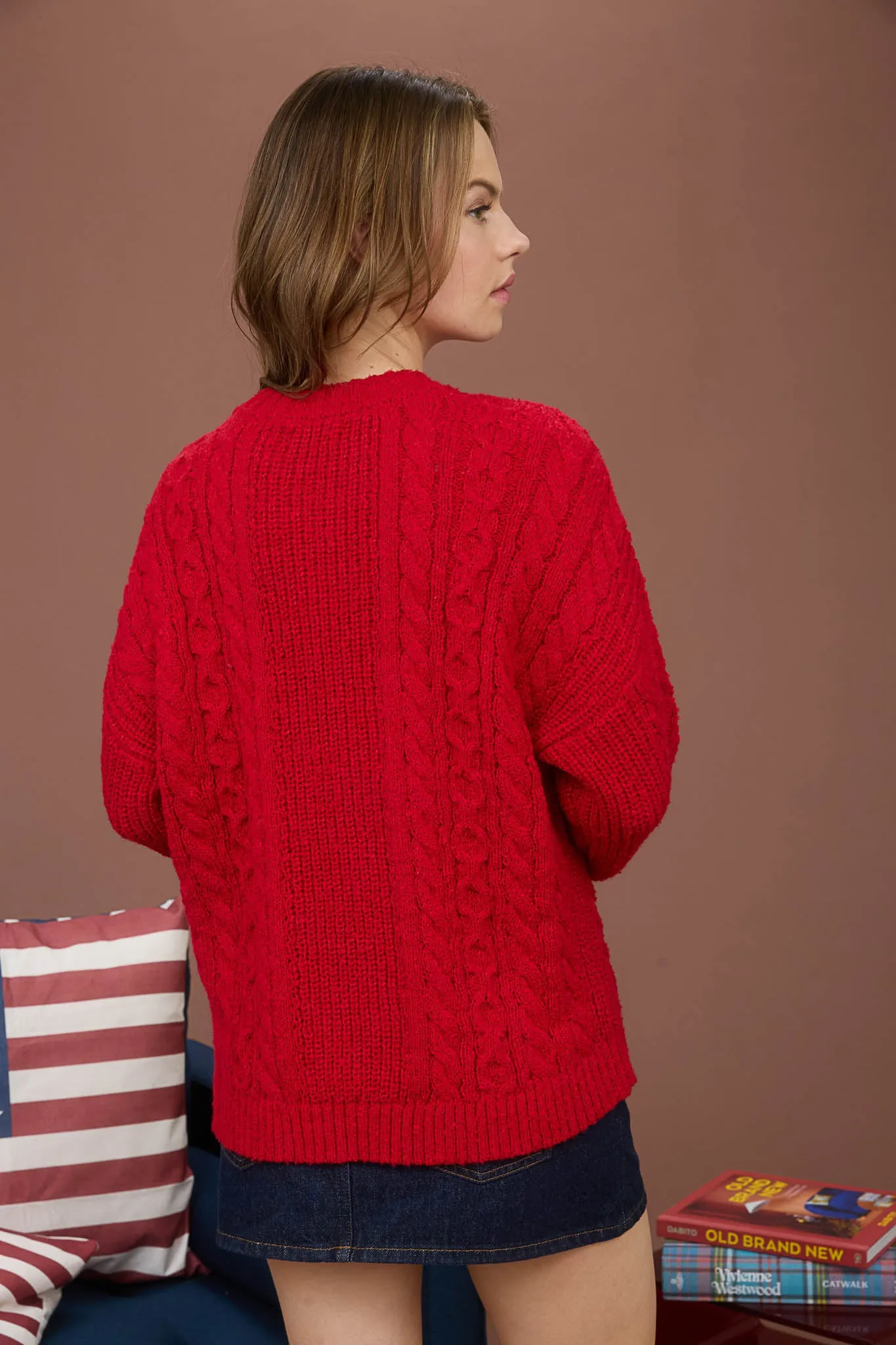 CREWNECK CABLE KNIT LONG SLEEVE PULLOVER SWEATER sold by Blu Pepper product image thumbnail 2