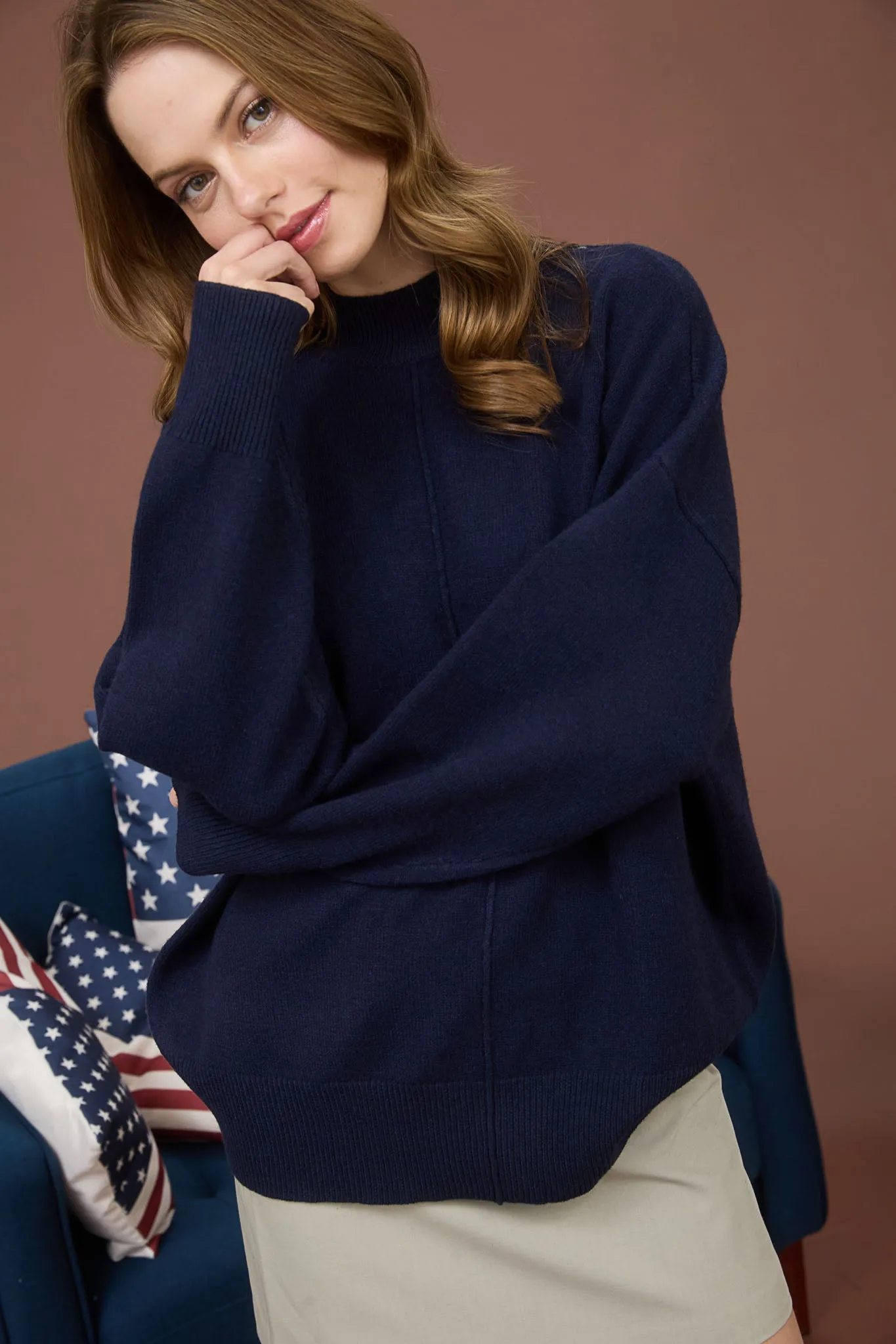 FRONT SEAM MOCK NECK LONG SLEEVE KNIT SWEATER sold by Blu Pepper product image thumbnail 4