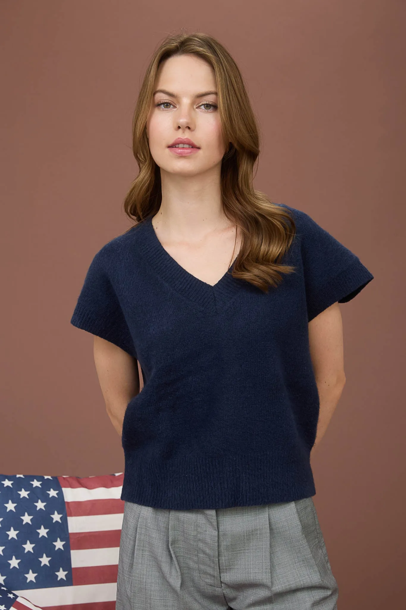 V NECK SHORT SLEEVE KNIT PULLOVER SWEATER sold by Blu Pepper product image thumbnail 5