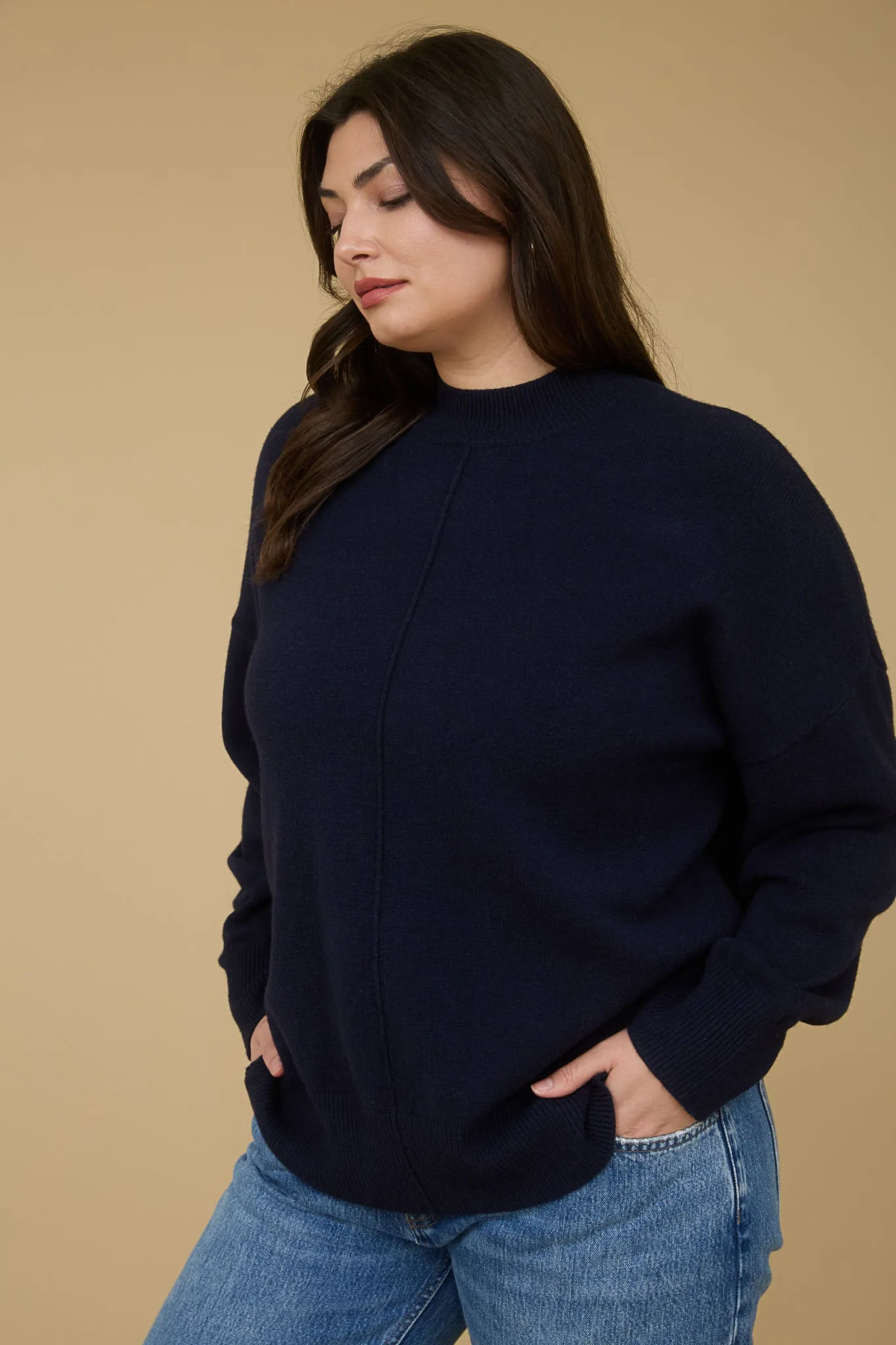 PLUS FRONT SEAM MOCK NECK LONG SLEEVE KNIT SWEATER sold by Blu Pepper product image thumbnail 3