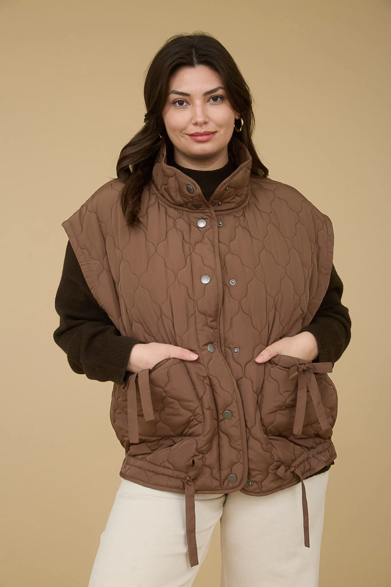 PLUS TIE DETAIL SNAP BUTTON DOWN QUILTED VEST sold by Blu Pepper product image thumbnail 5