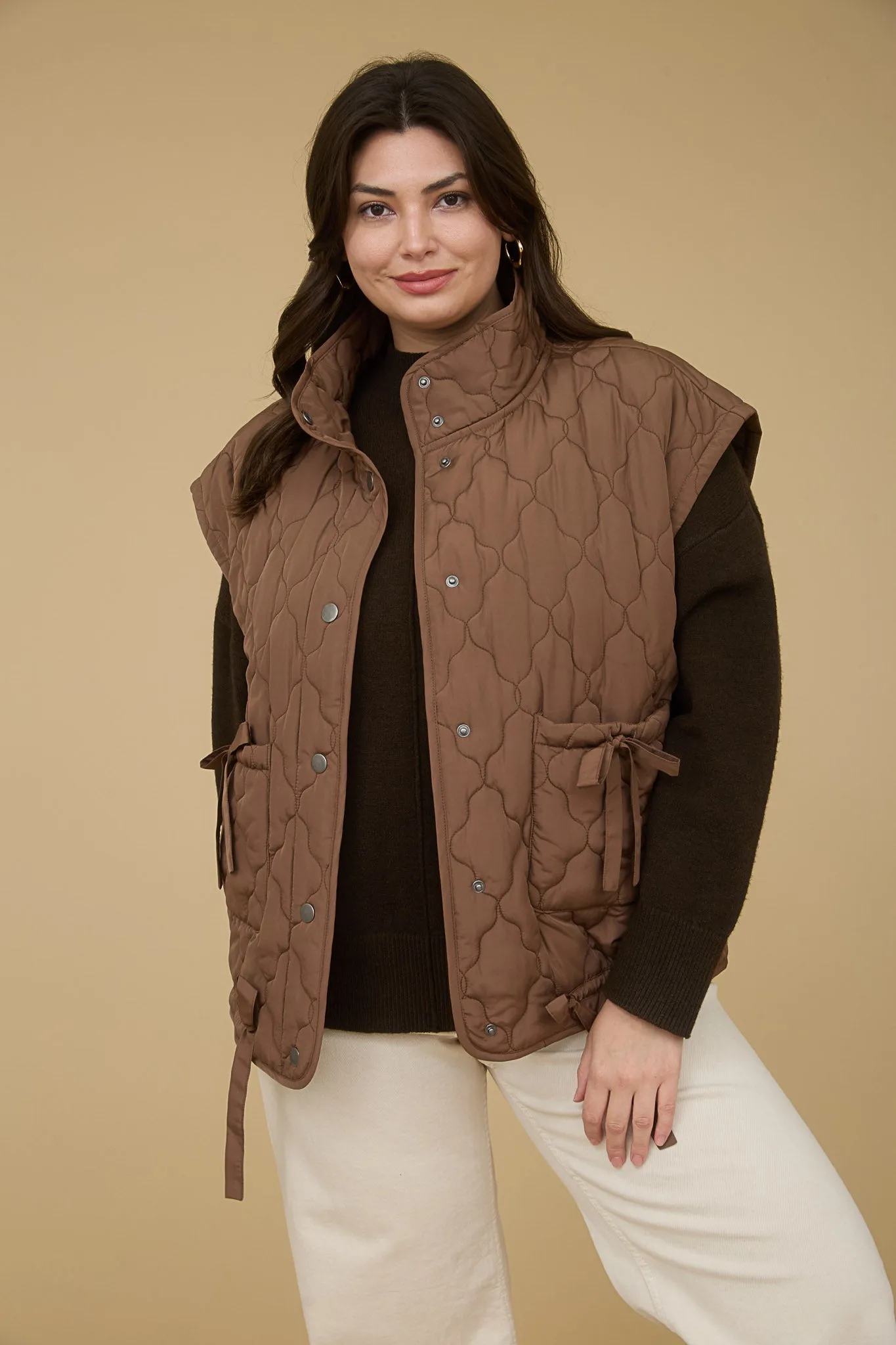 PLUS TIE DETAIL SNAP BUTTON DOWN QUILTED VEST sold by Blu Pepper product image thumbnail 4