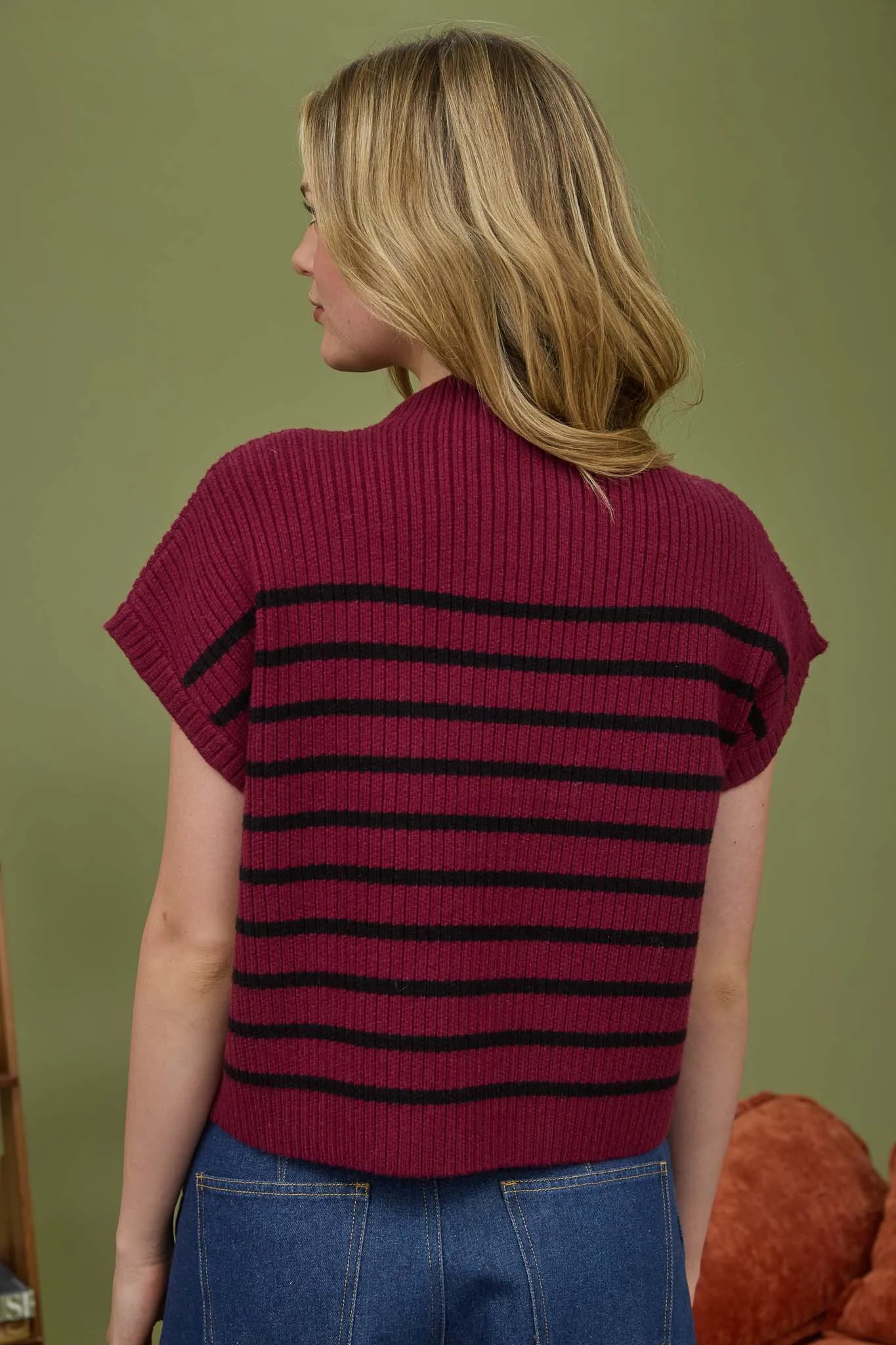 STRIPE MOCK NECK SHORT SLEEVE KNIT SWEATER sold by Blu Pepper product image thumbnail 2