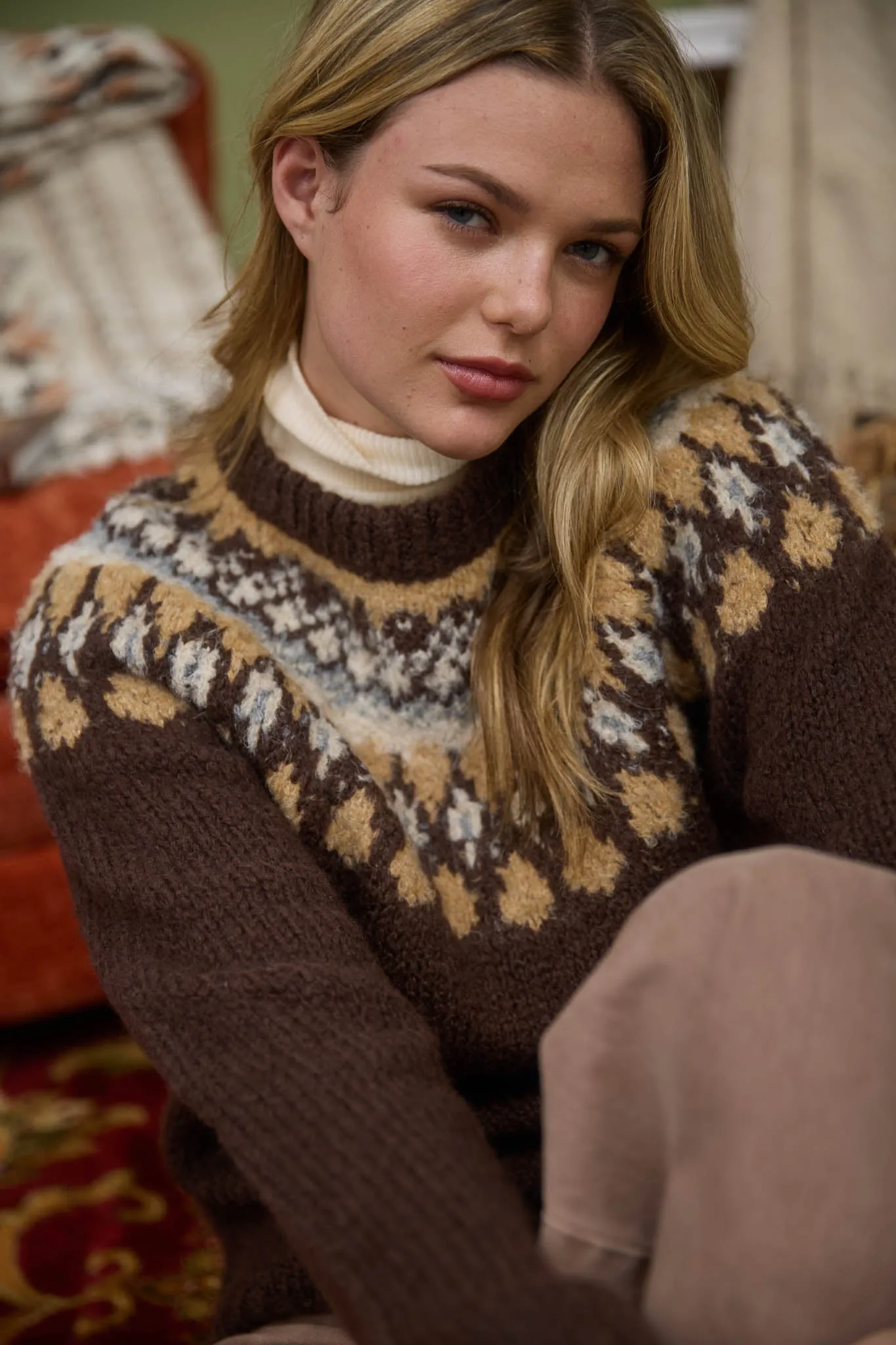 FAIR ISLE PATTERN LONG SLEEVE KNIT SWEATER sold by Blu Pepper product image thumbnail 4