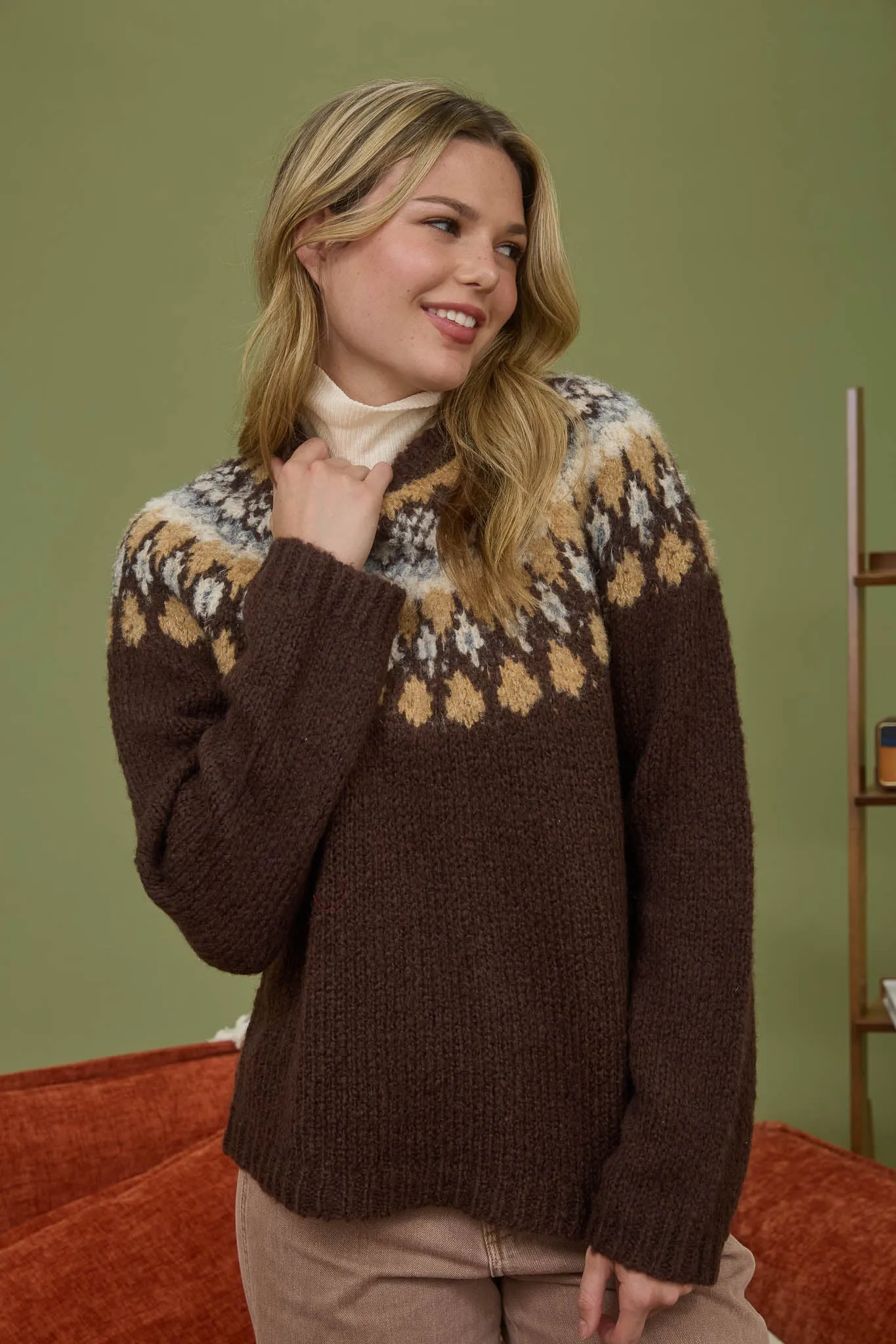FAIR ISLE PATTERN LONG SLEEVE KNIT SWEATER sold by Blu Pepper product image thumbnail 3