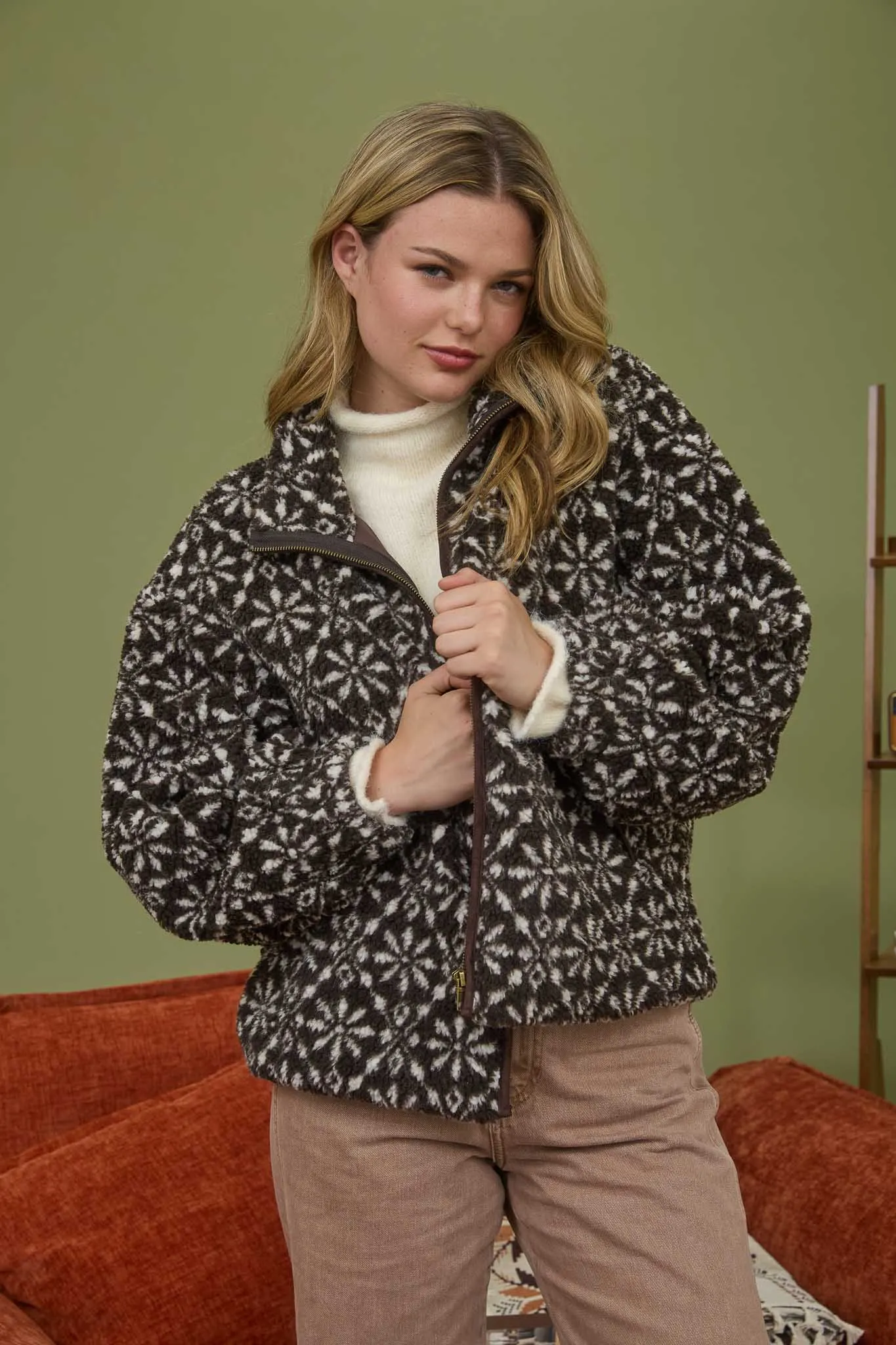 SNOWFLAKE ZIP-UP SHERPA JACKET sold by Blu Pepper product image thumbnail 5