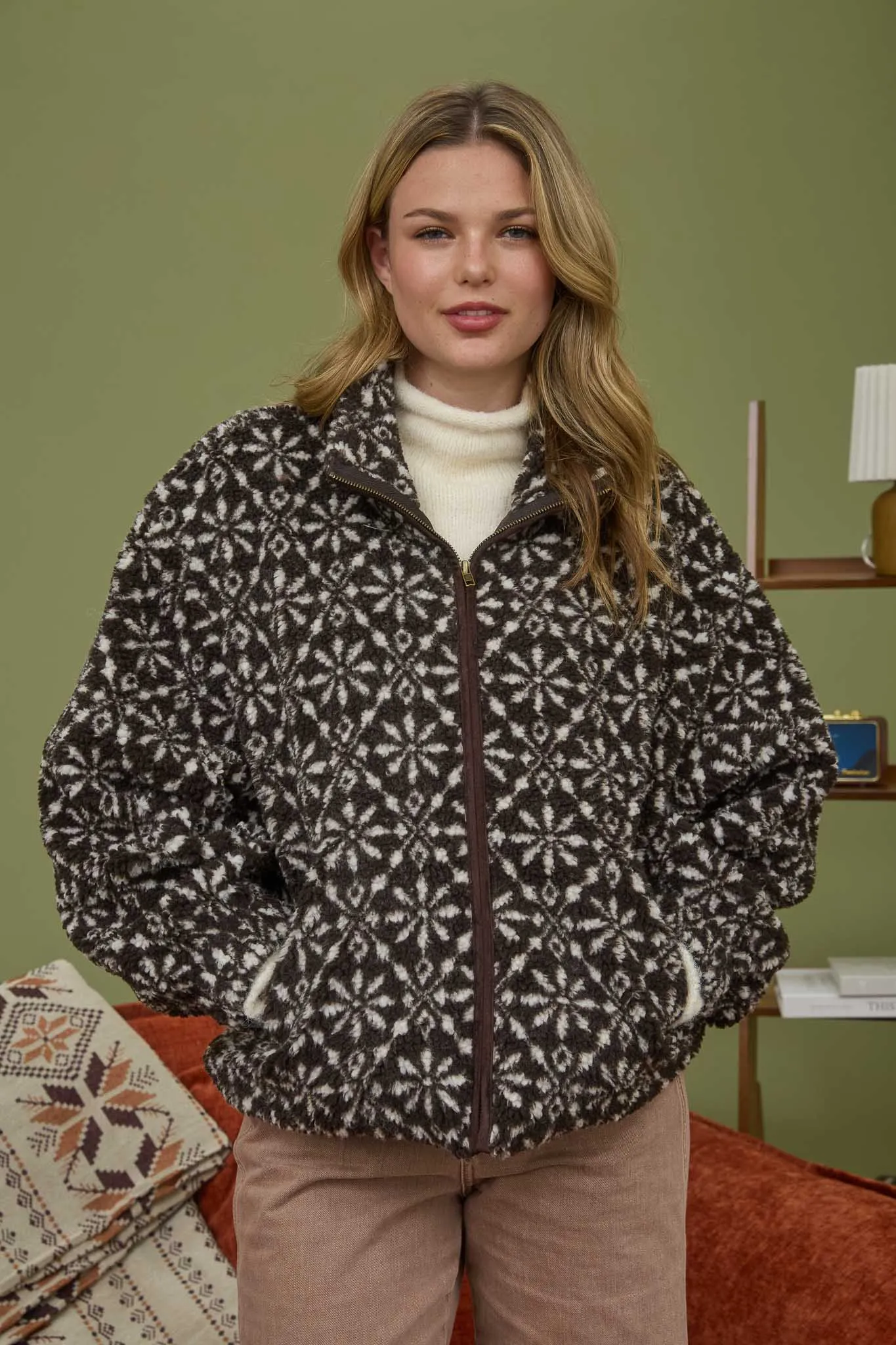 SNOWFLAKE ZIP-UP SHERPA JACKET sold by Blu Pepper product image thumbnail 4