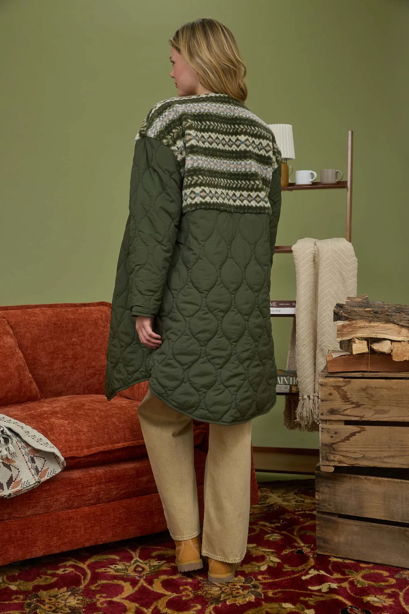 SHERPA DETAIL QUILTED LONG PUFFER COAT sold by Blu Pepper product image thumbnail 2
