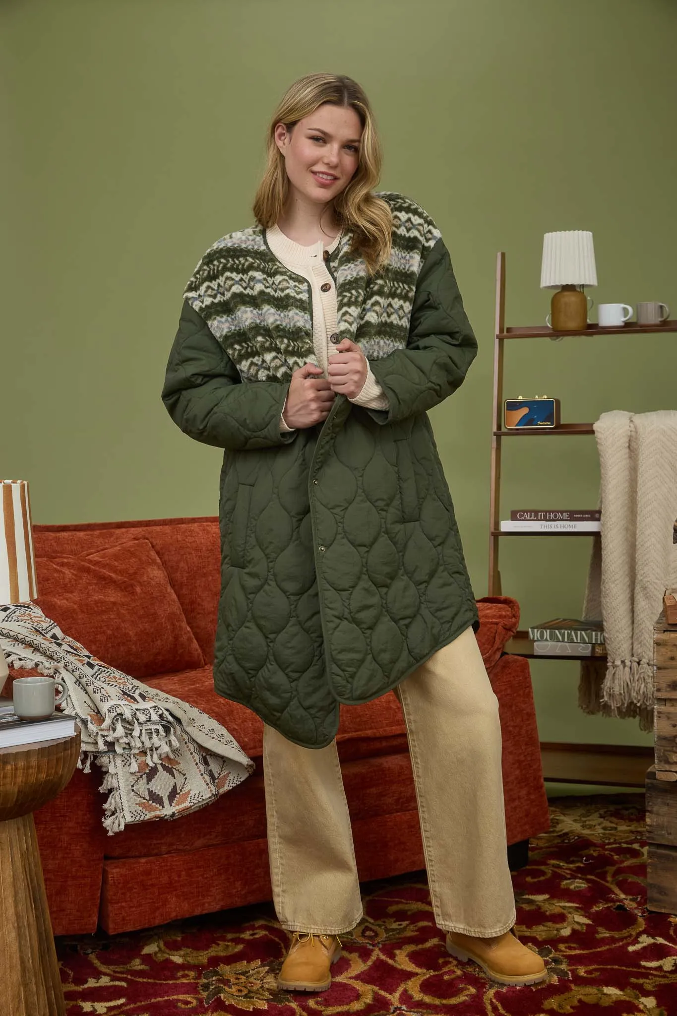 SHERPA DETAIL QUILTED LONG PUFFER COAT sold by Blu Pepper product image thumbnail 5