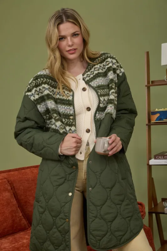 SHERPA DETAIL QUILTED LONG PUFFER COAT sold by Blu Pepper