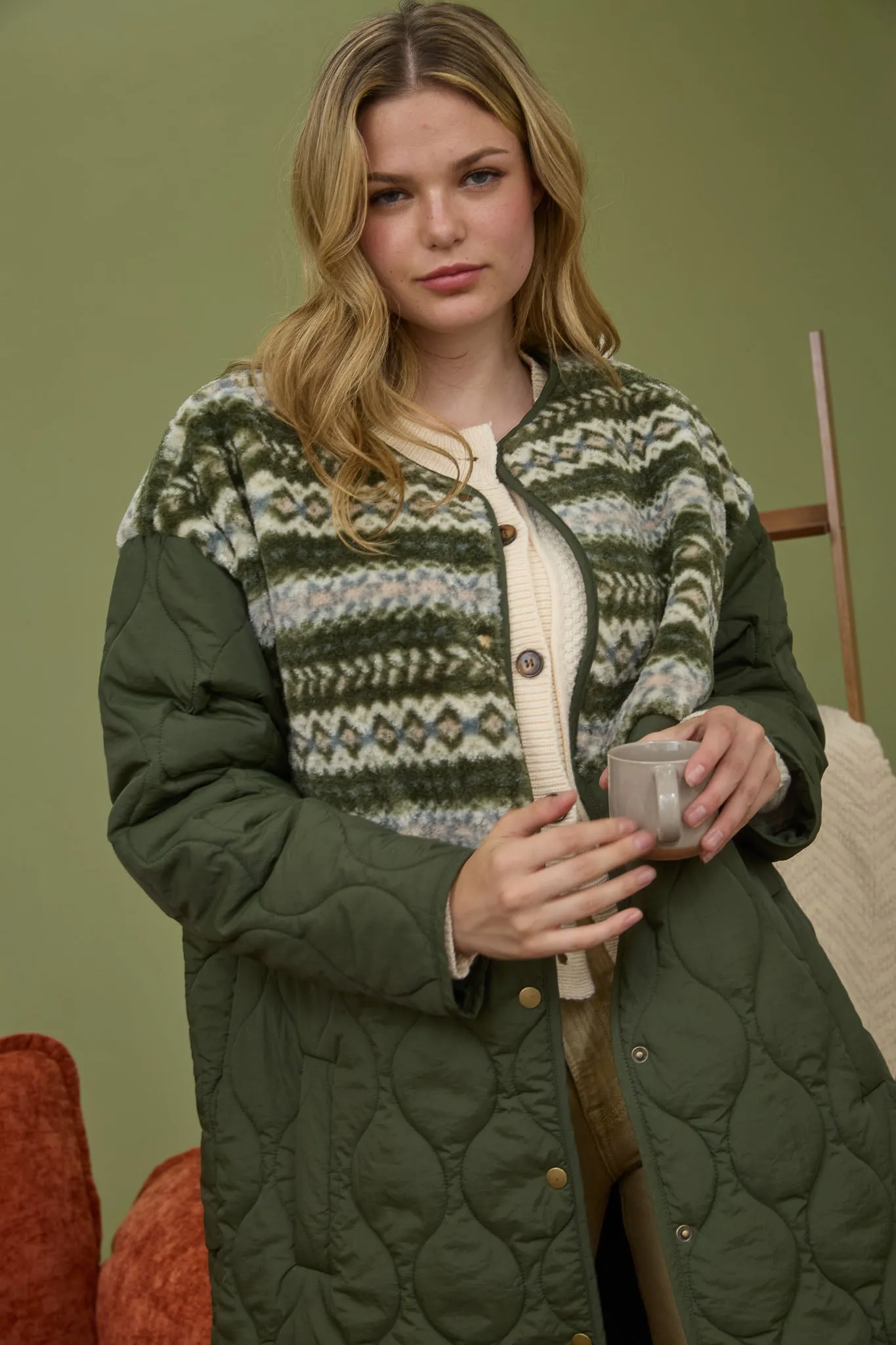 SHERPA DETAIL QUILTED LONG PUFFER COAT sold by Blu Pepper product image thumbnail 4