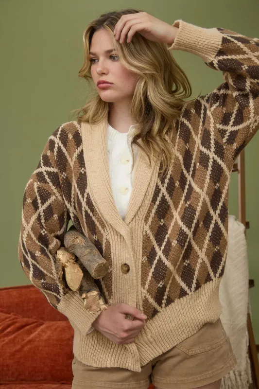 MULTICOLOR SHAWL COLLAR BUTTON DOWN KNIT CARDIGAN sold by Blu Pepper