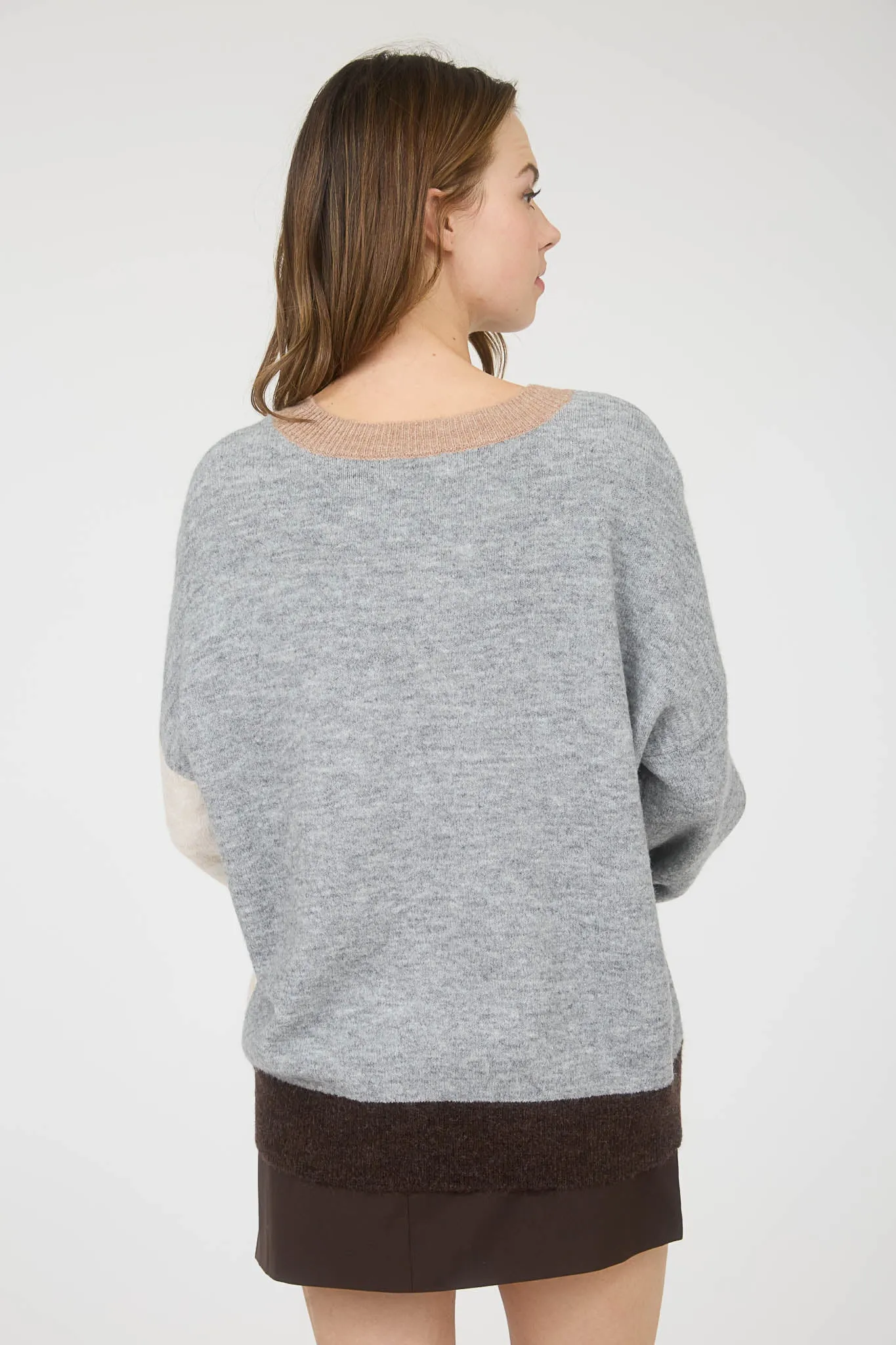 COLORBLOCK FRONT SEAM LONG SLEEVE KNIT SWEATER sold by Blu Pepper product image thumbnail 2
