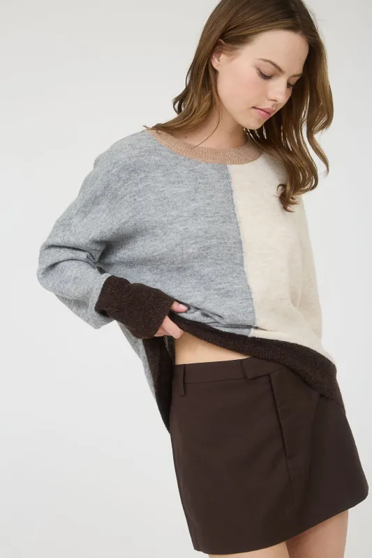 COLORBLOCK FRONT SEAM LONG SLEEVE KNIT SWEATER sold by Blu Pepper