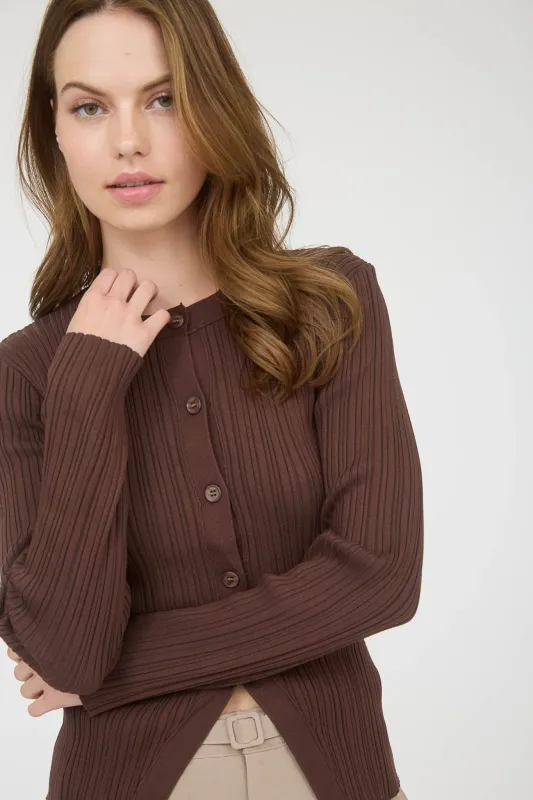 STRIPE KNIT PATTERN BUTTON DOWN SPLIT HEM CARDIGAN sold by Blu Pepper