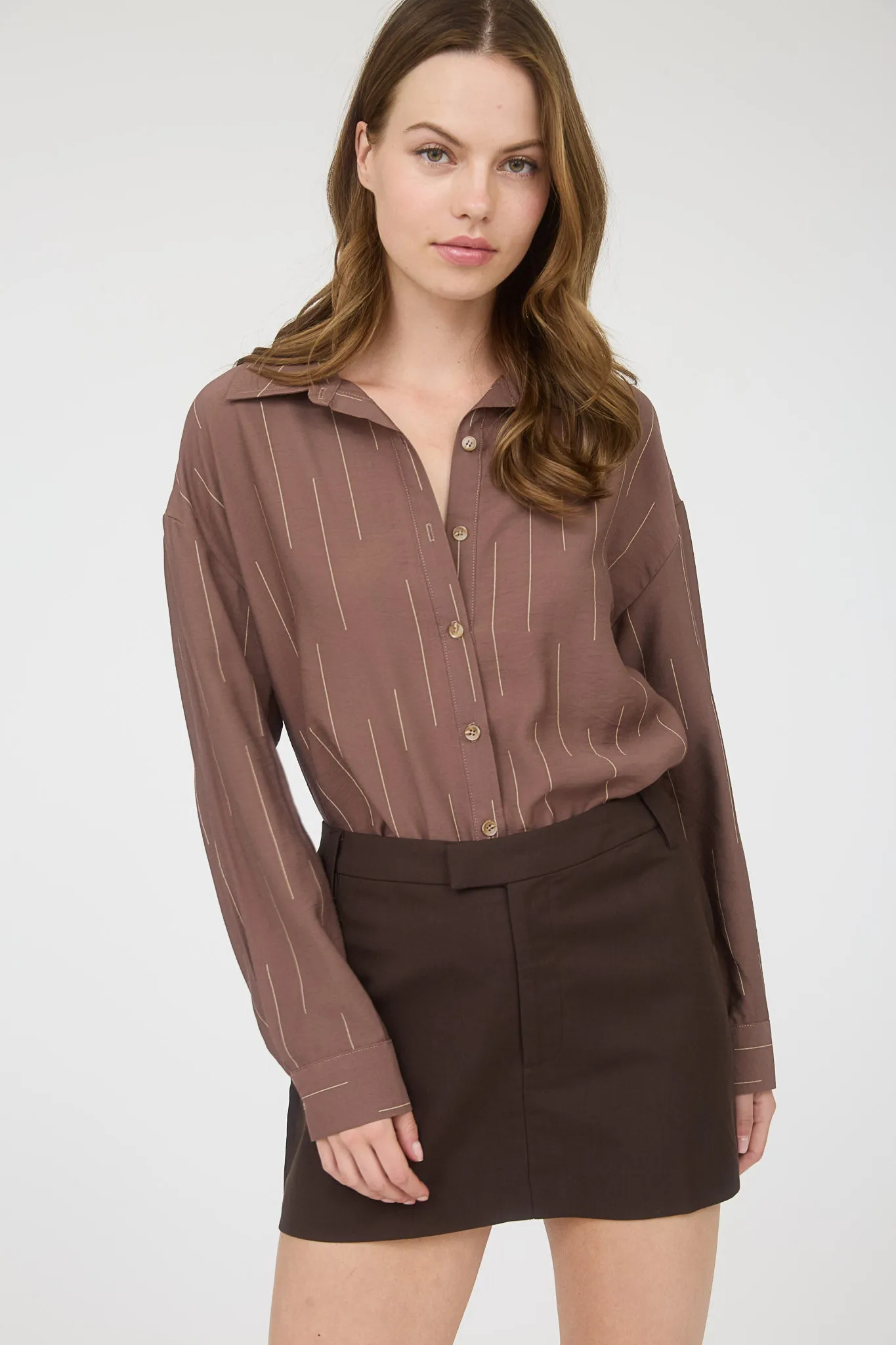 LINE PATTERN COLLARED LONG SLEEVE BUTTON DOWN sold by Blu Pepper product image thumbnail 4