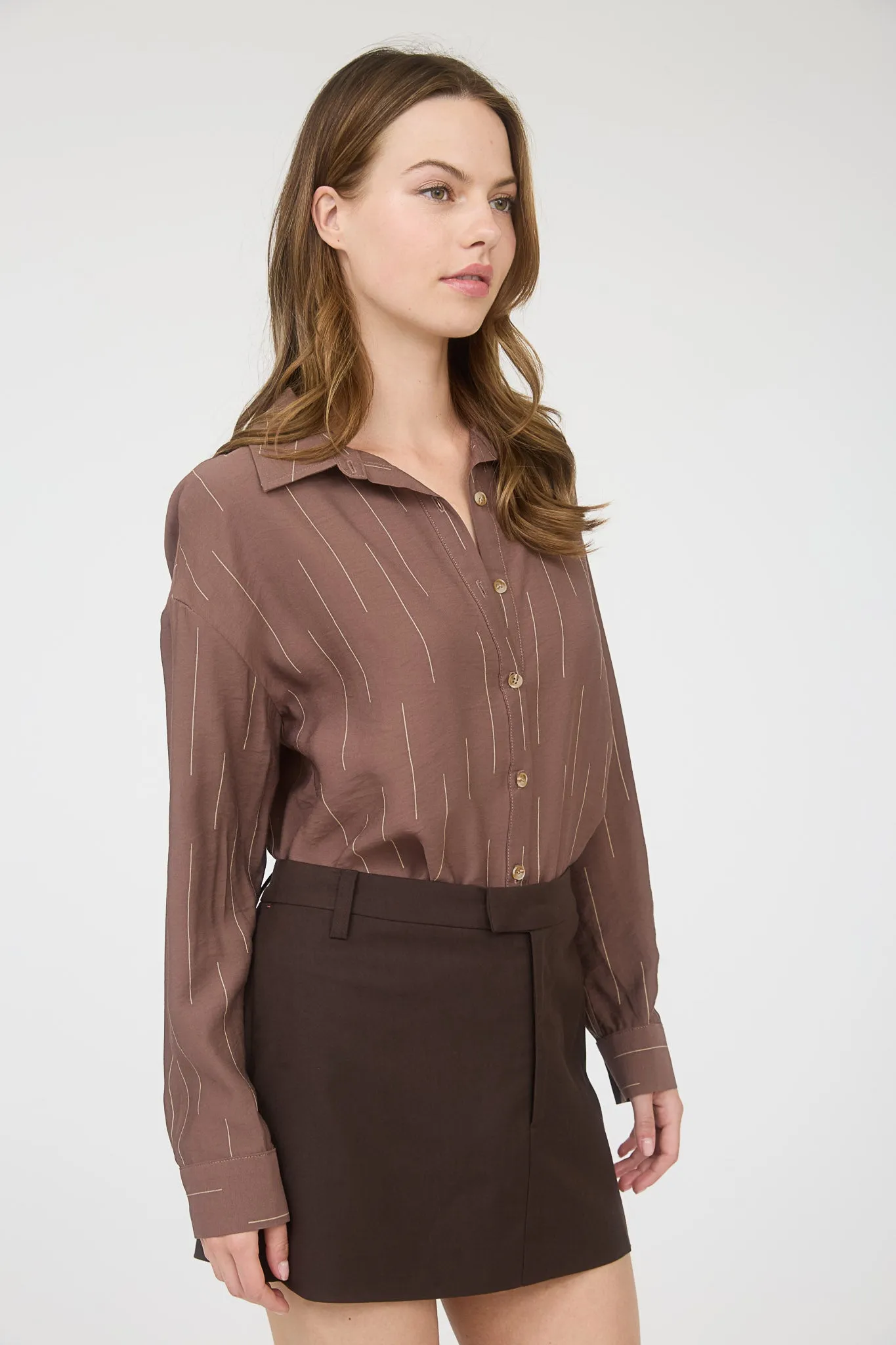 LINE PATTERN COLLARED LONG SLEEVE BUTTON DOWN sold by Blu Pepper product image thumbnail 3
