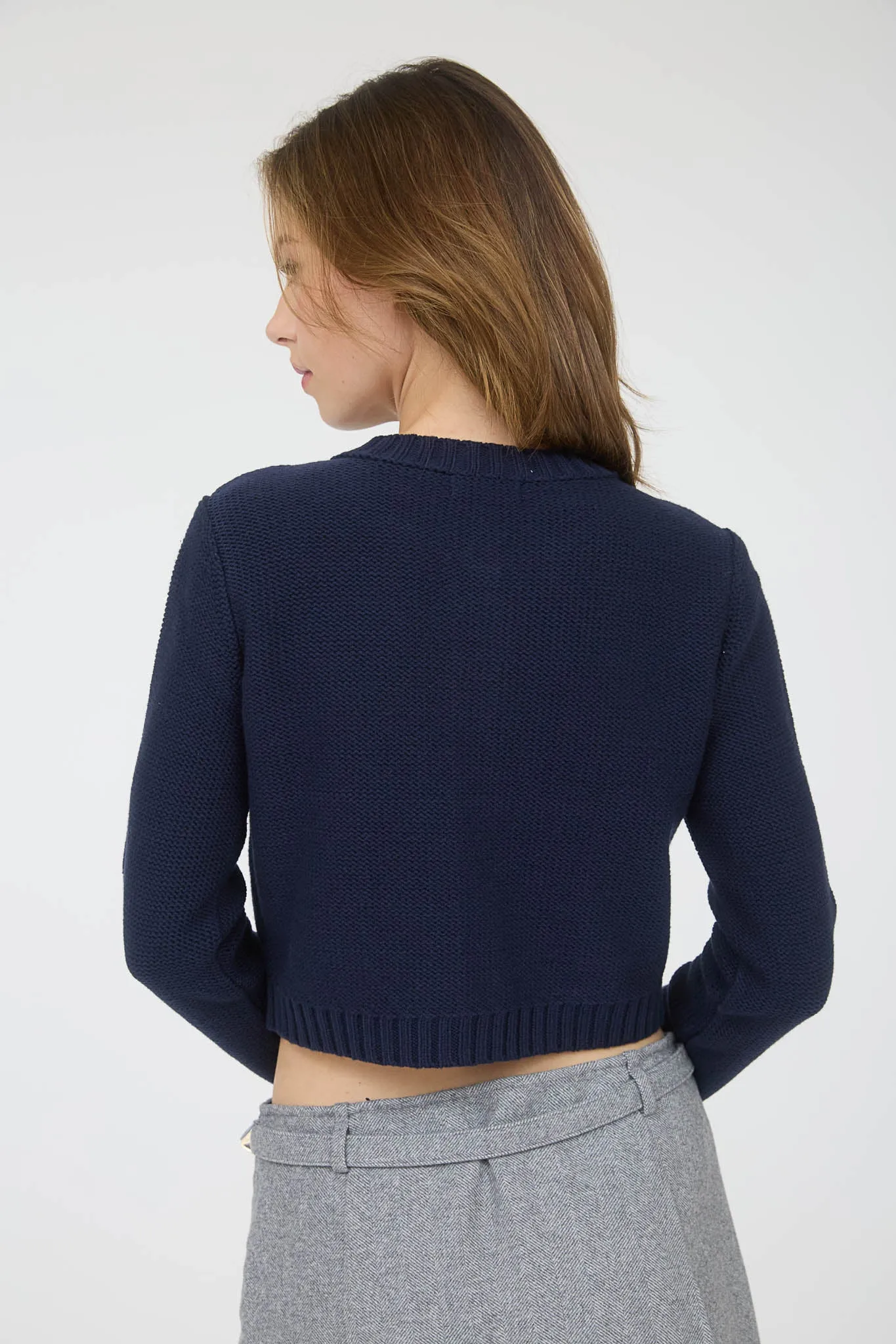 GOLD BUTTON RIBBED TRIM KNIT CARDIGAN SWEATER sold by Blu Pepper product image thumbnail 2